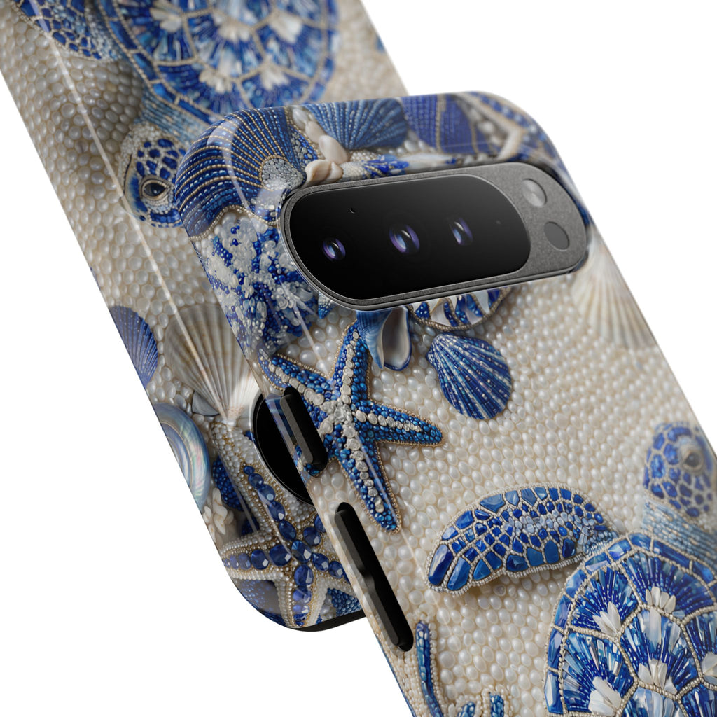 Custodia per Google Pixel in ceramica blu con motivo tartaruga marina