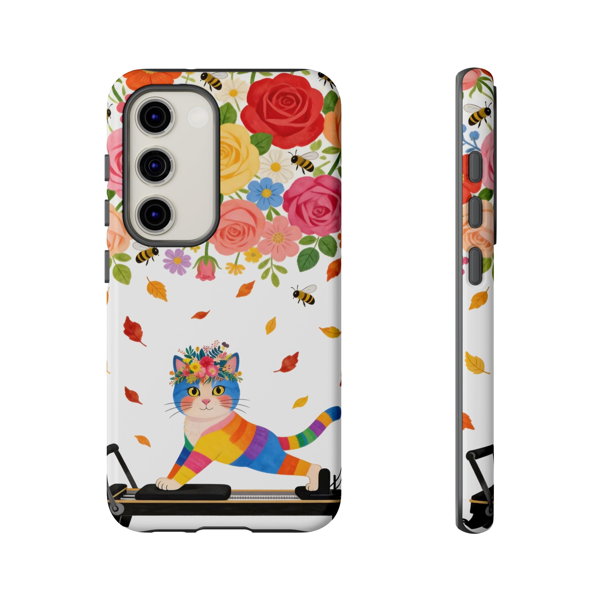 Floral Rainbow Cat Tough Samsung Galaxy Phone Case — Colorful Pilates Cat Design