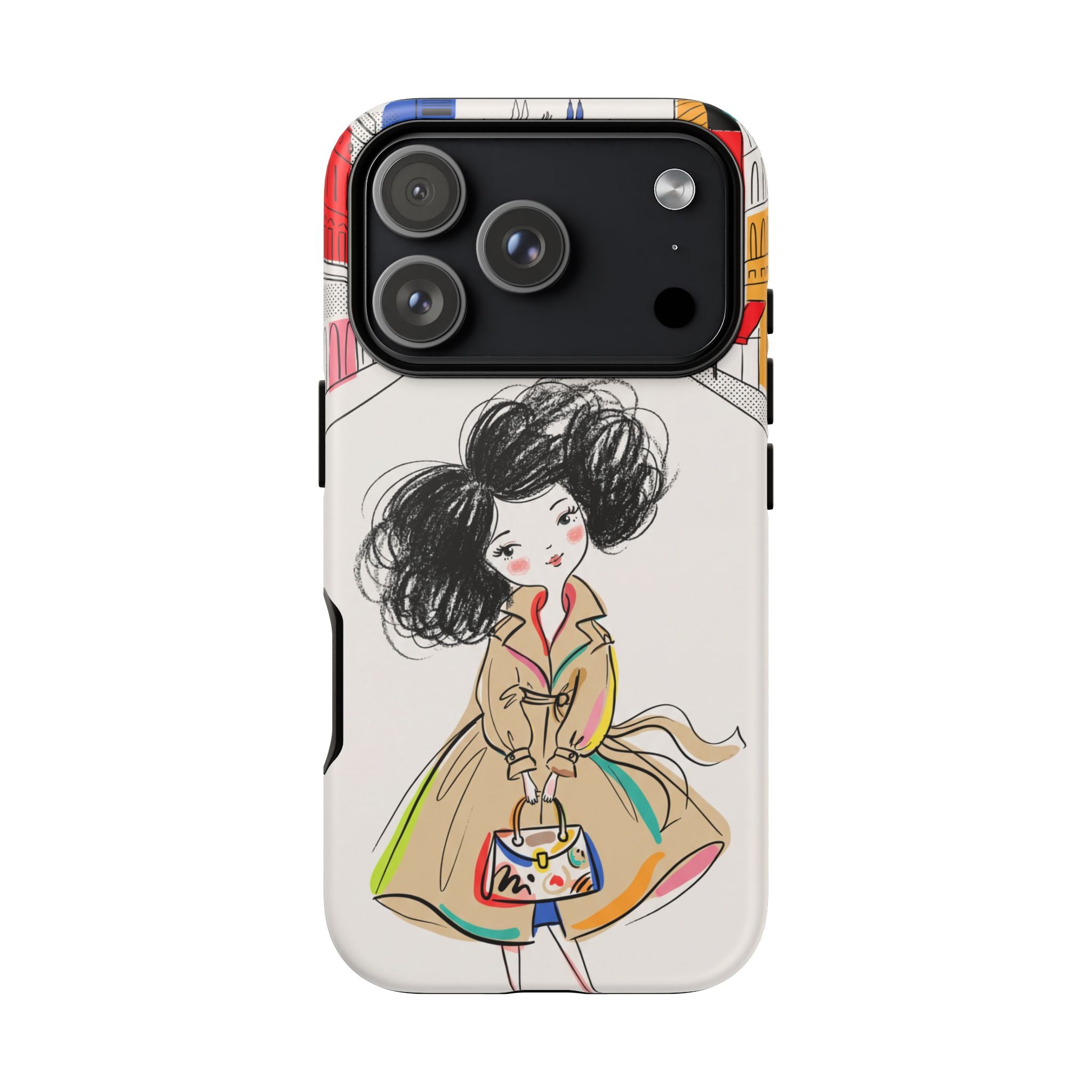 Illustrated Trench Coat Fashion Chic City Girl iPhone Case