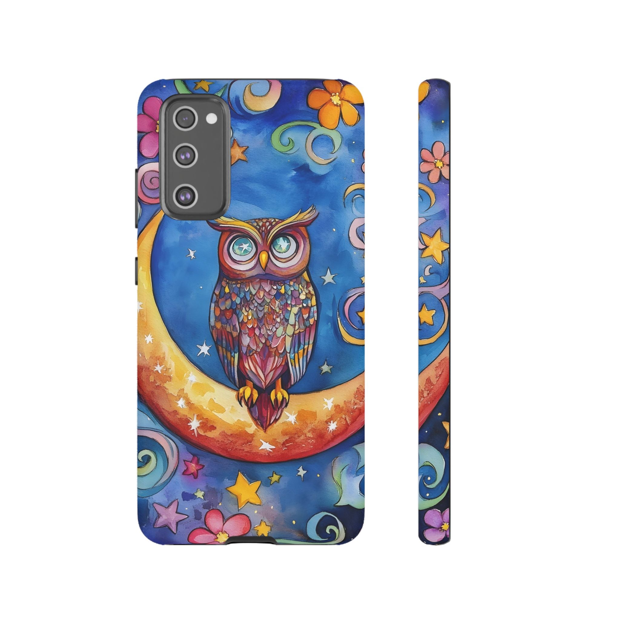 Owl on Crescent Moon Samsung Galaxy Case — Colourful Whimsical Night Sky Design