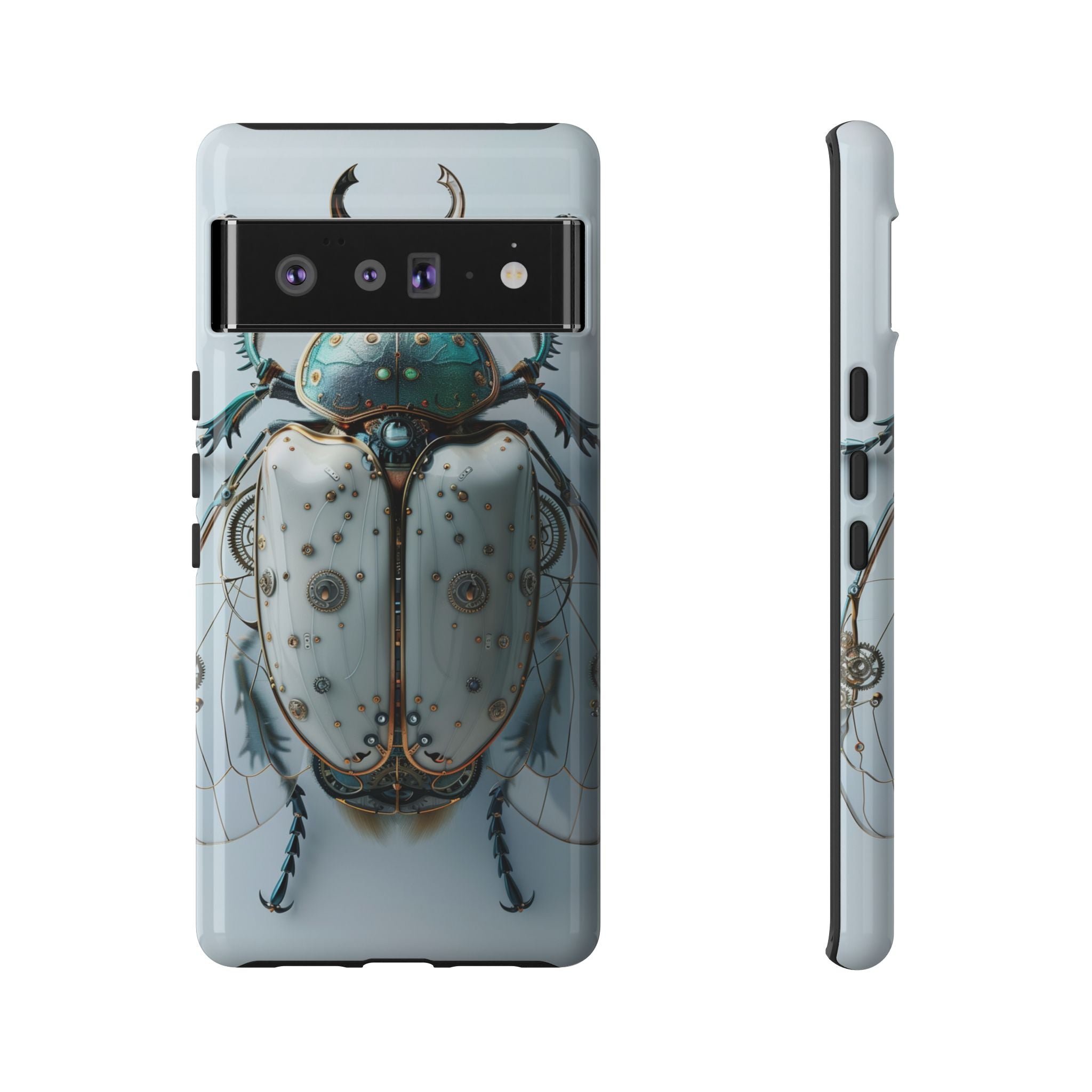 Steampunk White Beetle Protective Tough Google Pixel Case