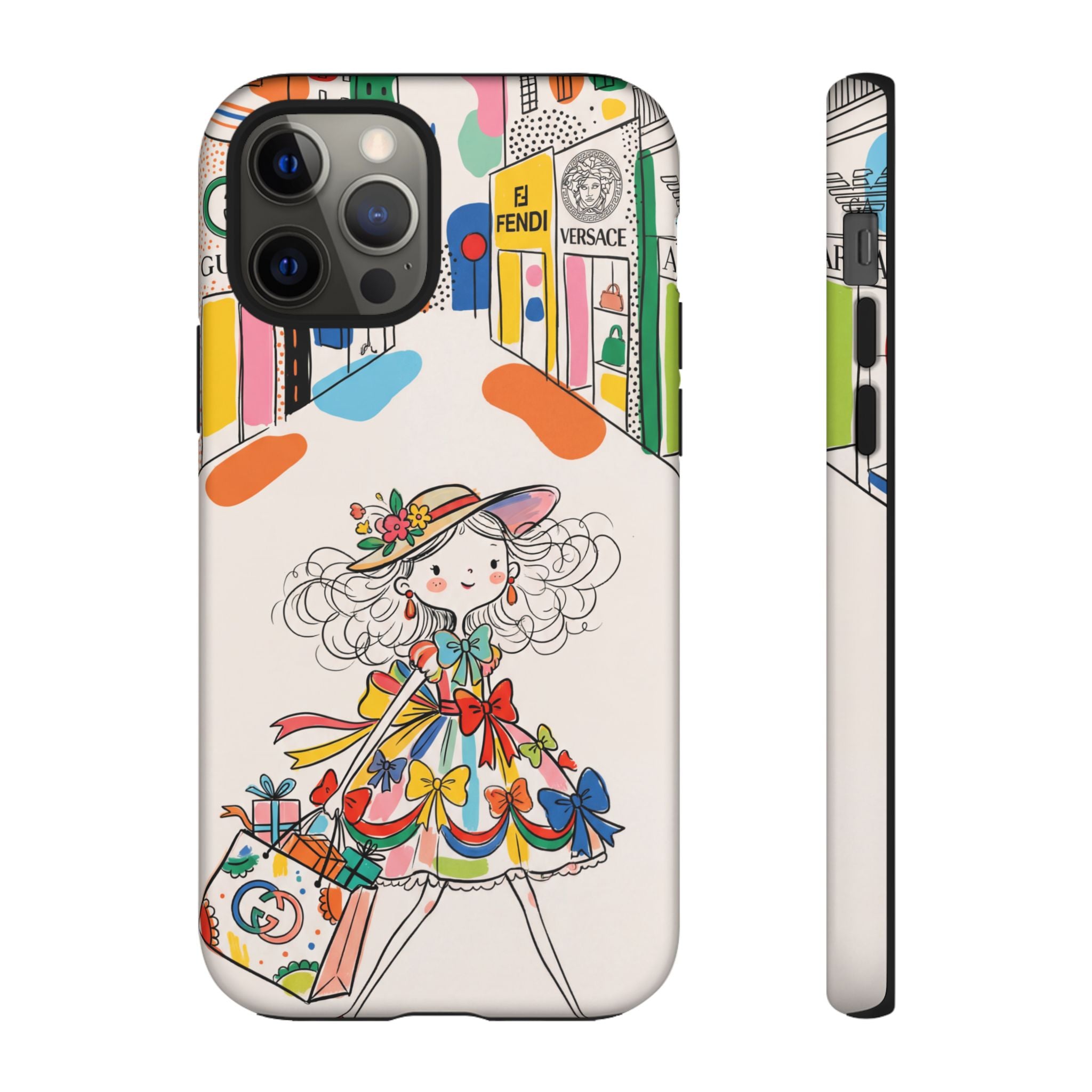 Cute Fashion Girl iPhone Case | Colourful Shopping Street Design