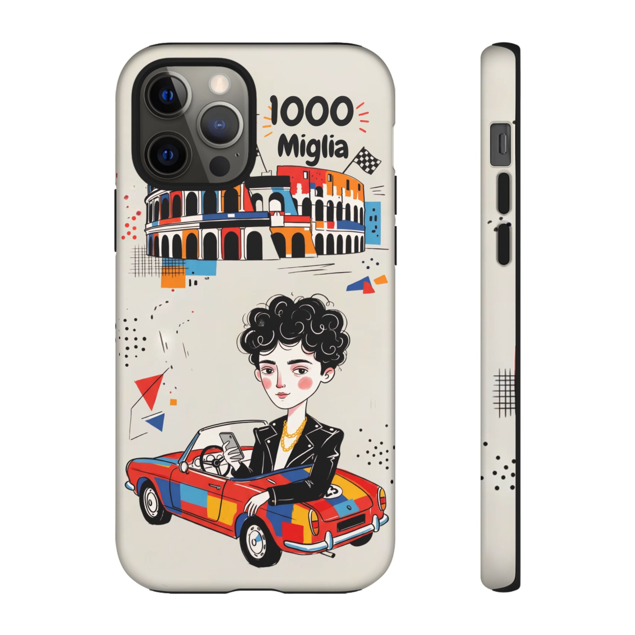 Retro Mille Miglia Car Illustration with Driver iPhone Case