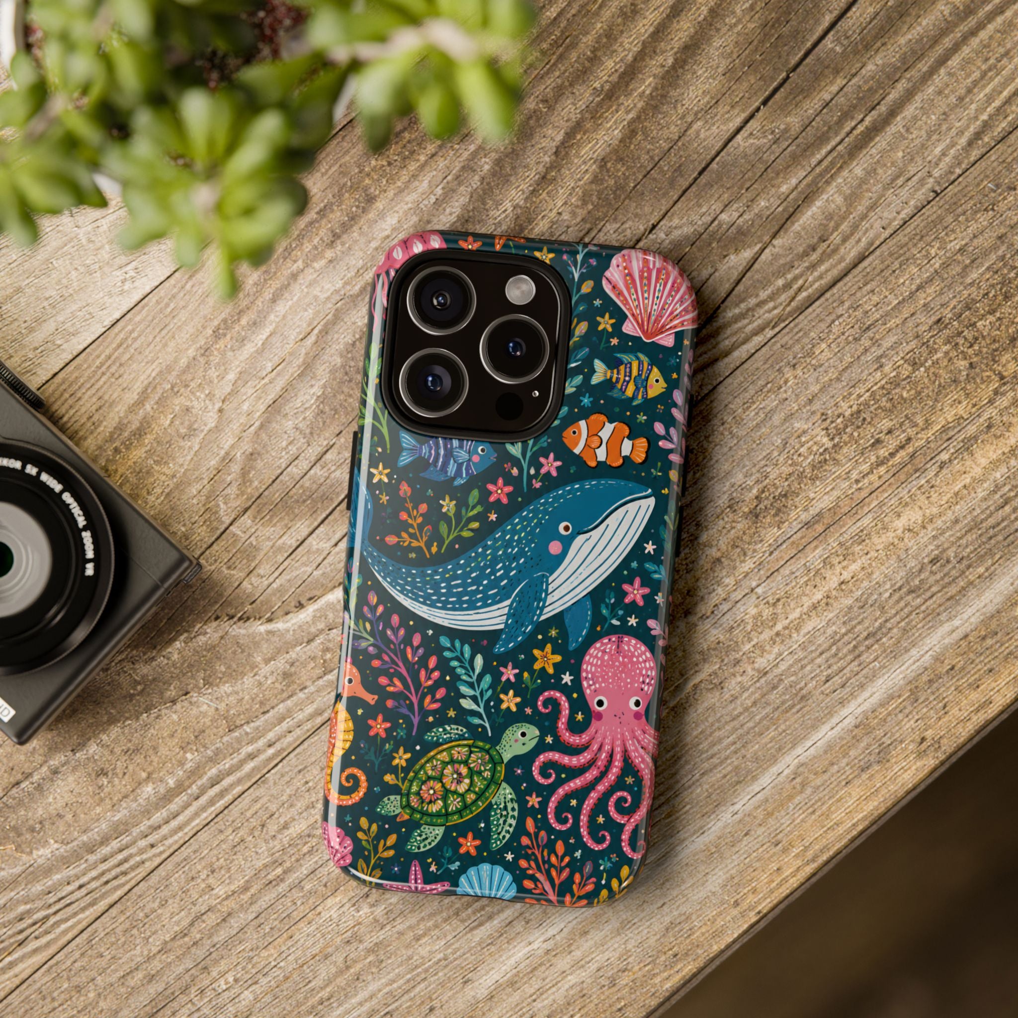 Ocean Creatures Tough iPhone Case | Whale, Octopus & Turtle Underwater Pattern