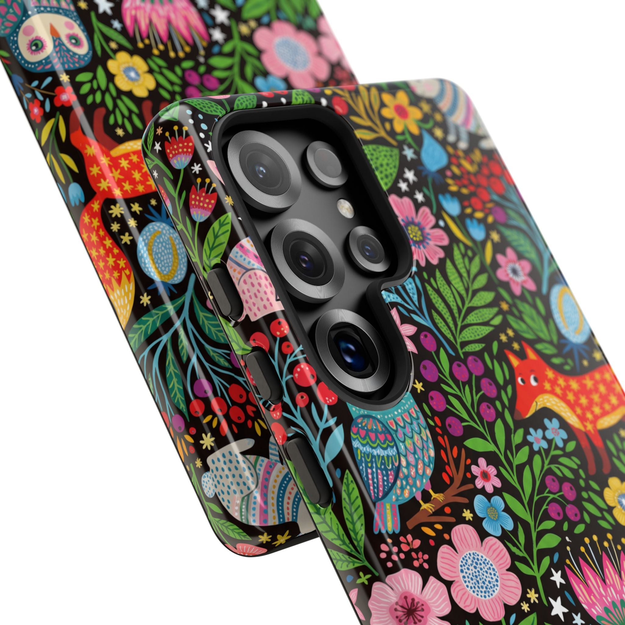 Floral Woodland Samsung Galaxy Phone Case | Colourful Fox & Owl Protective Cover