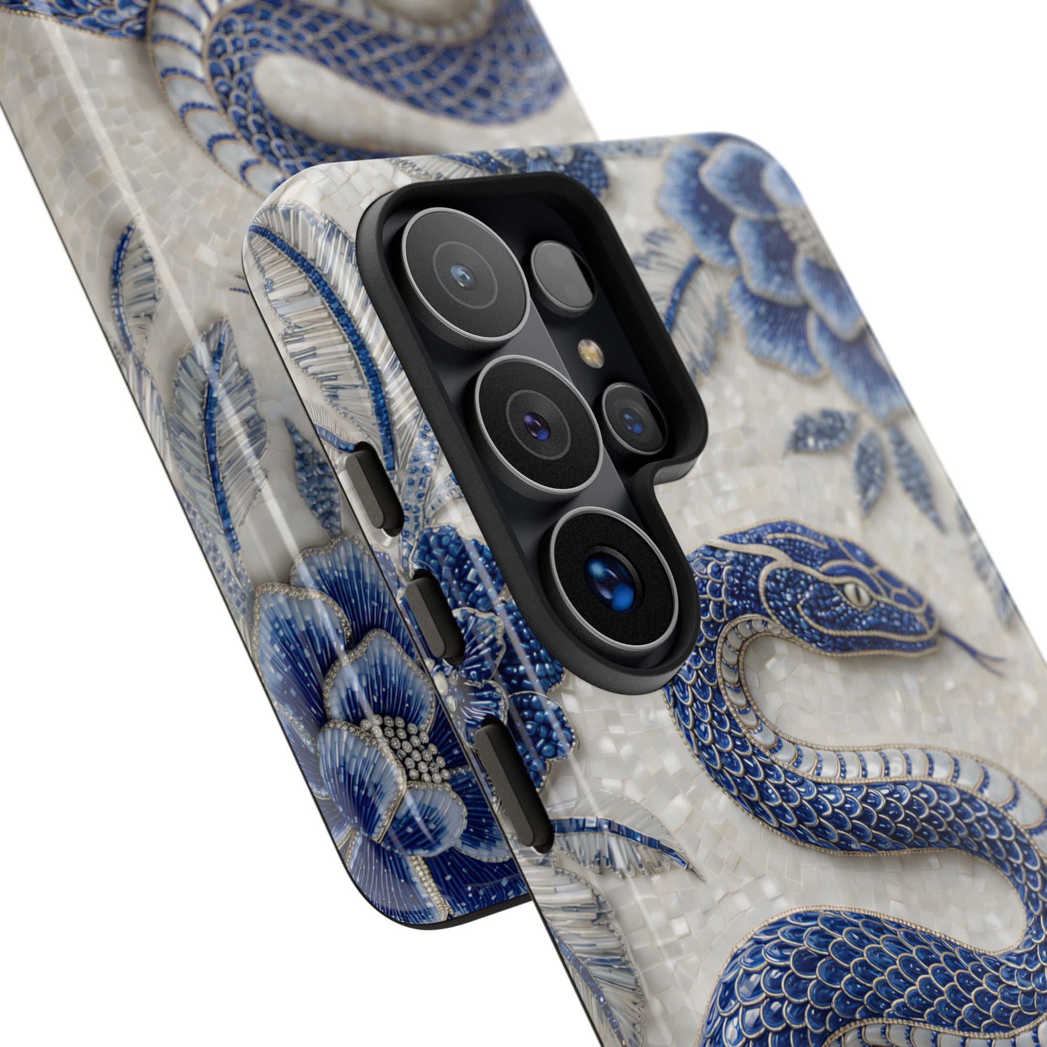 Asian Zodiac Snake Samsung Galaxy Phone Case | Blue & White Porcelain Slim Shockproof Case | Year of the Snake