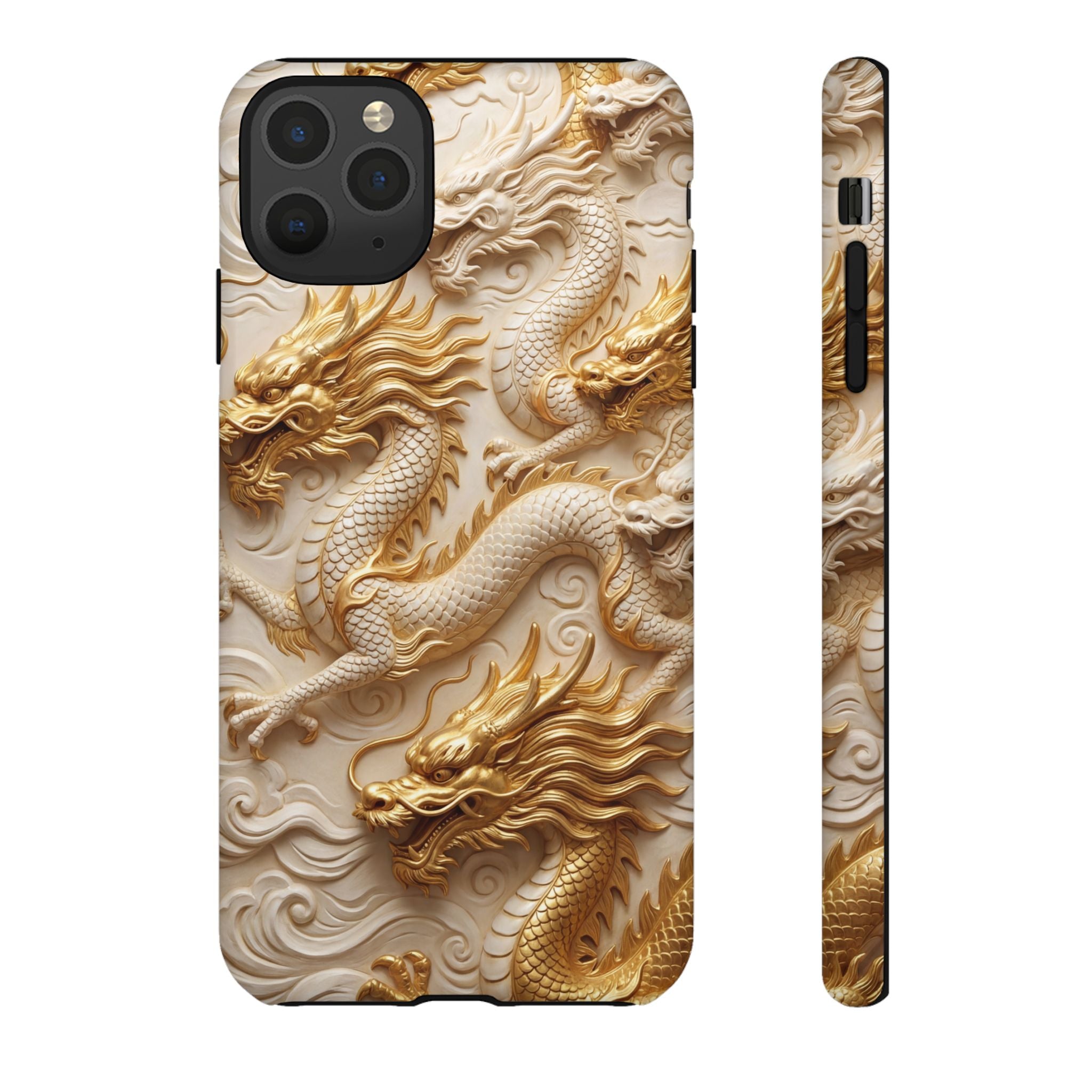 Dragon Relief iPhone Case — Gold Carved Dragon Protective Cover