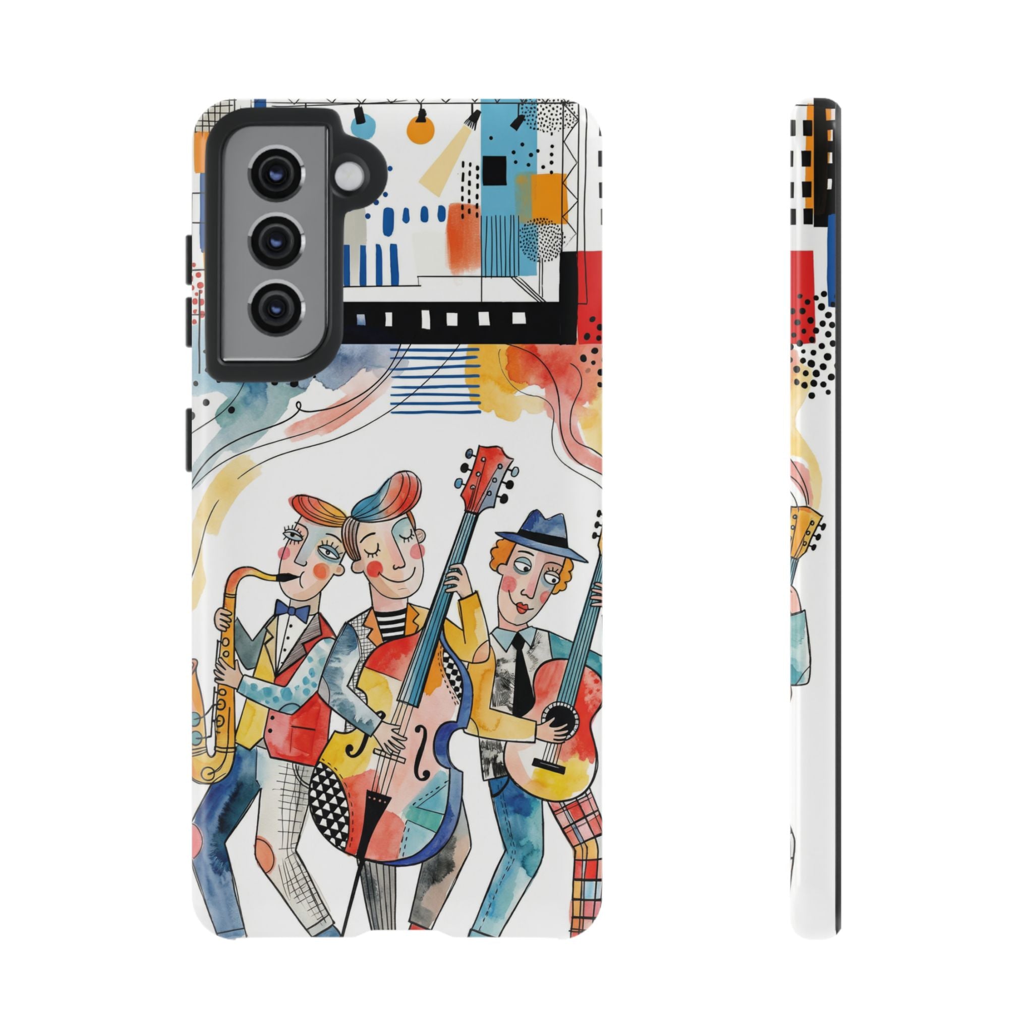 Musical Trio Illustrated Samsung Galaxy Phone Case | Colorful Jazz Band Art Phone Cover