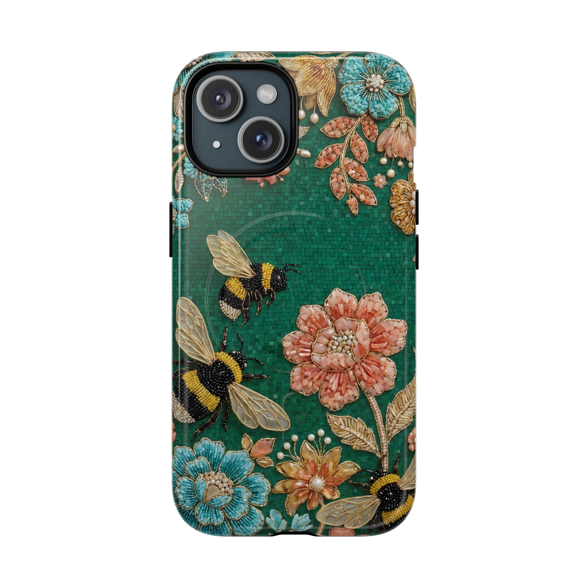 Floral Bumblebee Tough MagSafe iPhone Case | Protective Botanical Phone Cover