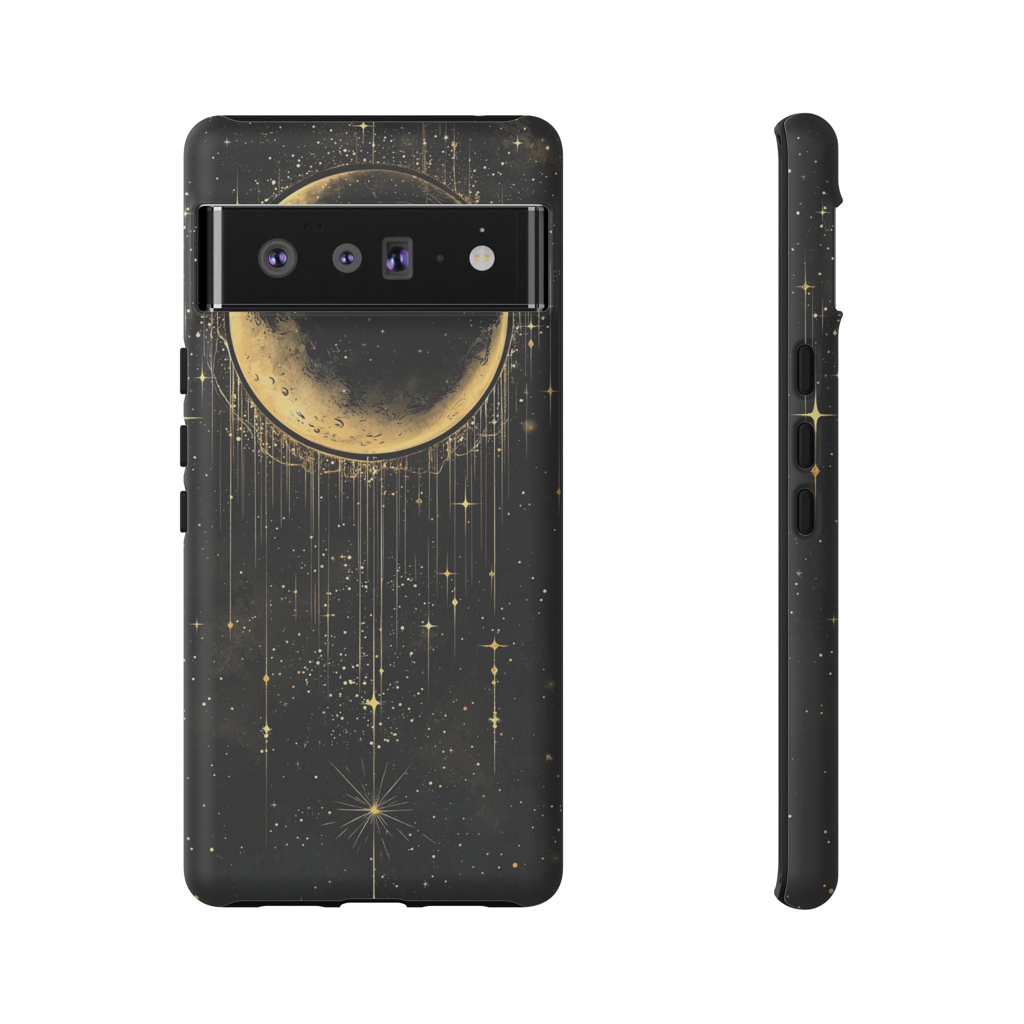 Moonlit Crescent Tough Google Pixel Case | Gold Stars Night Sky