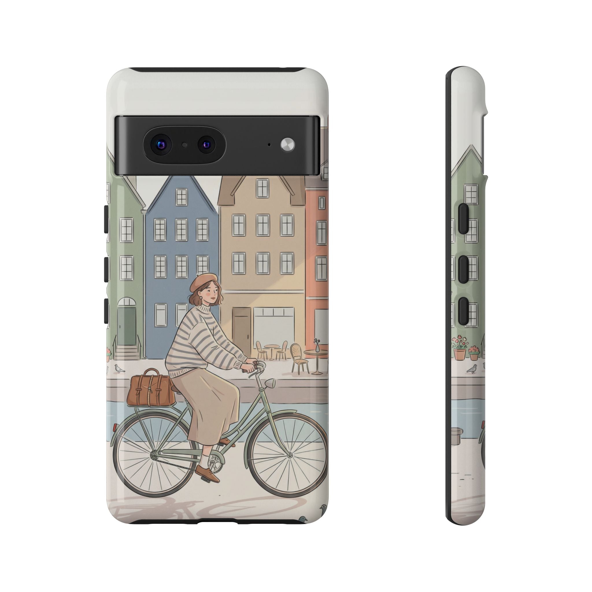 City Bike Google Pixel Phone Case | Cozy European Street Illustration Tough Cases