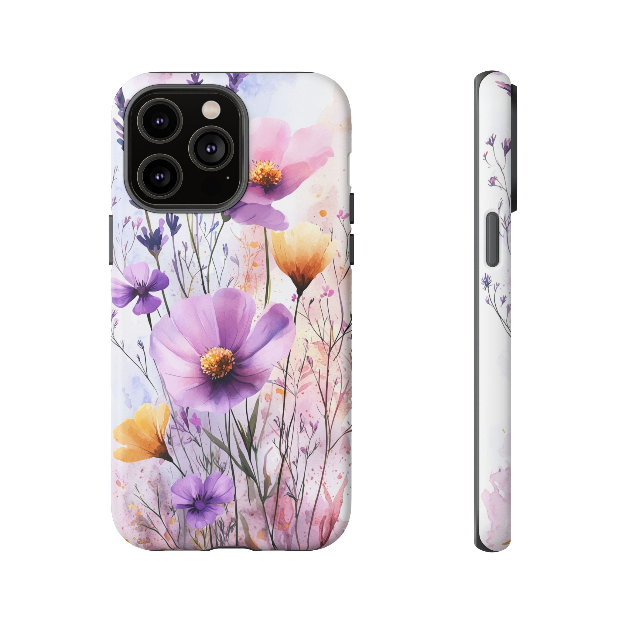 Floral Watercolour Tough iPhone Case | Purple & Yellow Wildflowers
