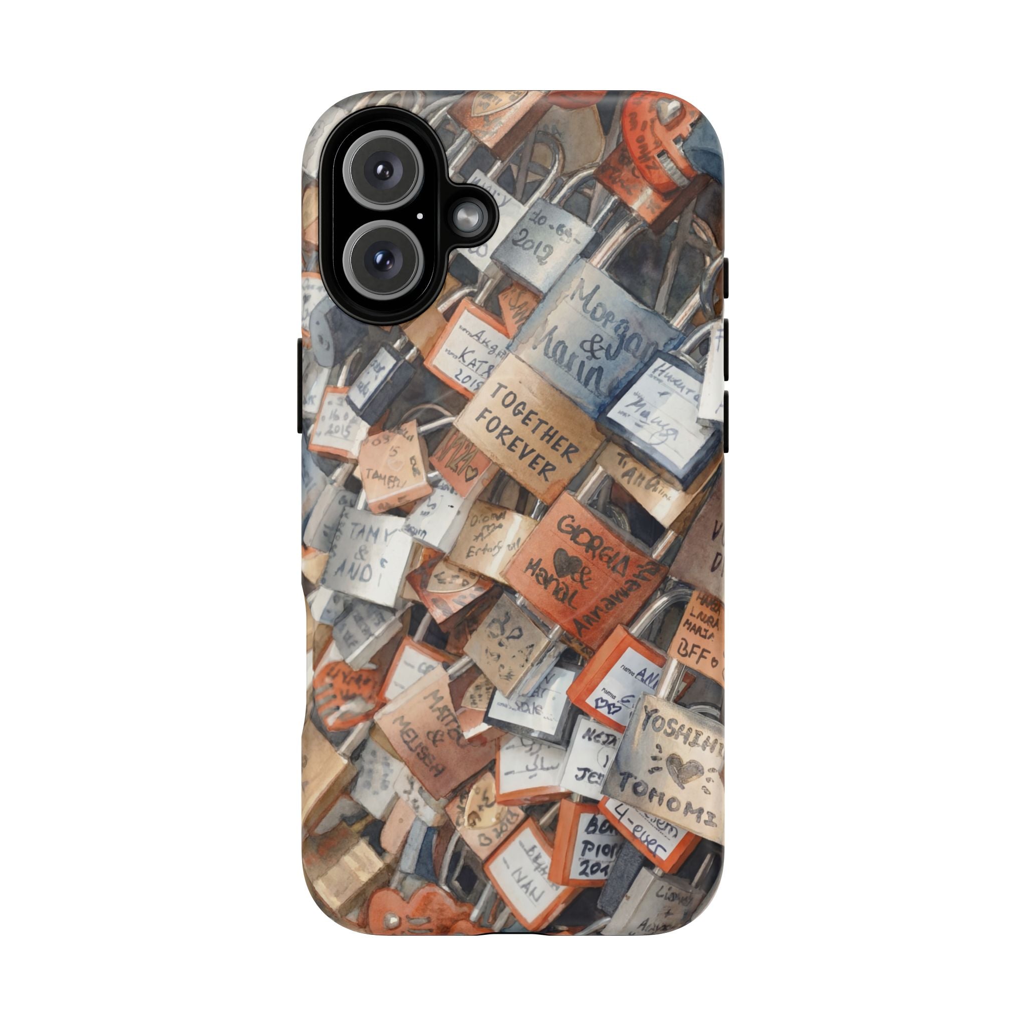 Custodia per iPhone MagSafe resistente con motivo collage di lucchetti dei desideri