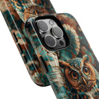 Custodia rigida per iPhone Owl Forest | Custodia protettiva rustica con animali selvatici color verde acqua e marrone