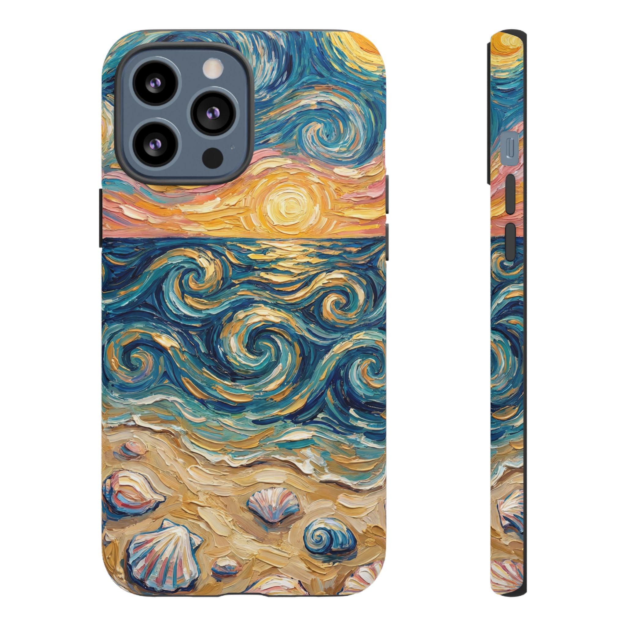 Sea Sunset iPhone Case — Van Gogh‑Style Beach Waves with Shells