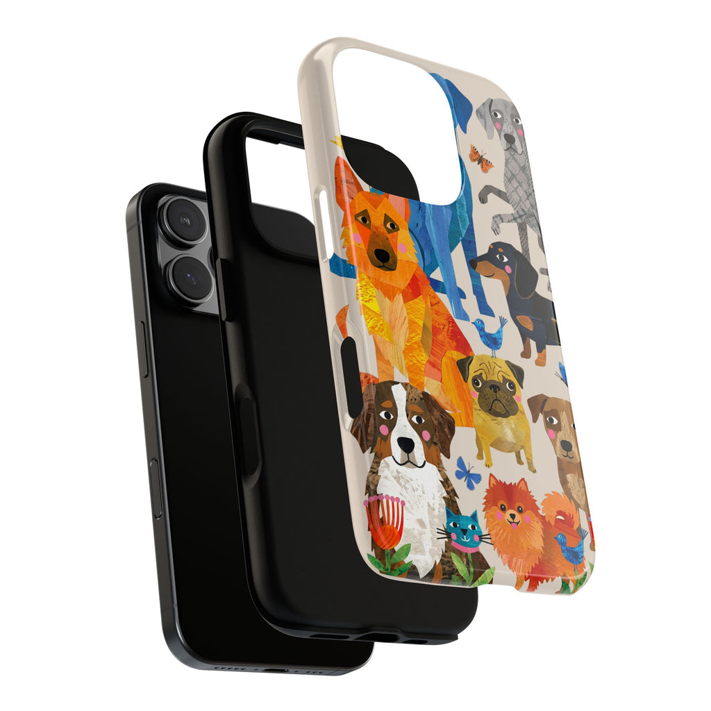 Colorful Dogs Pattern iPhone Case | Cute Watercolor Puppy Design Tough Case