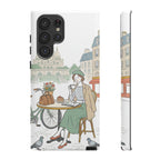 Paris Cafe Illustration Samsung Galaxy Phone Case | Vintage Bicycles & Pigeons Protective Cover