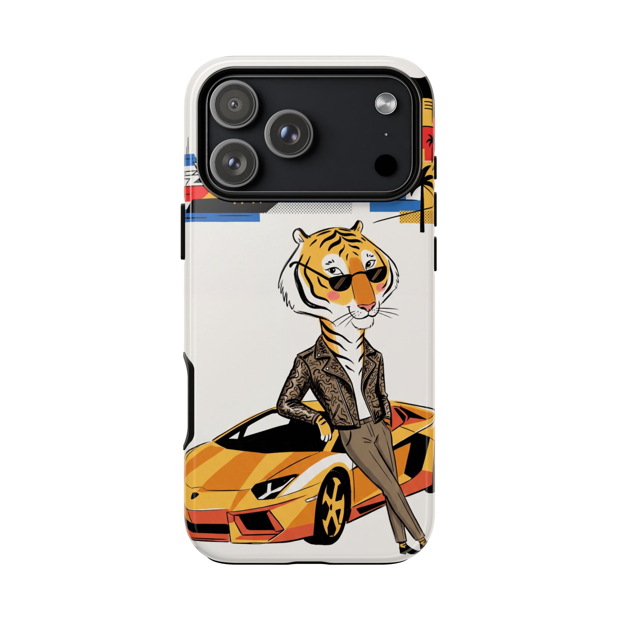 Stylish Tiger with Sports Car Illustration iPhone Case