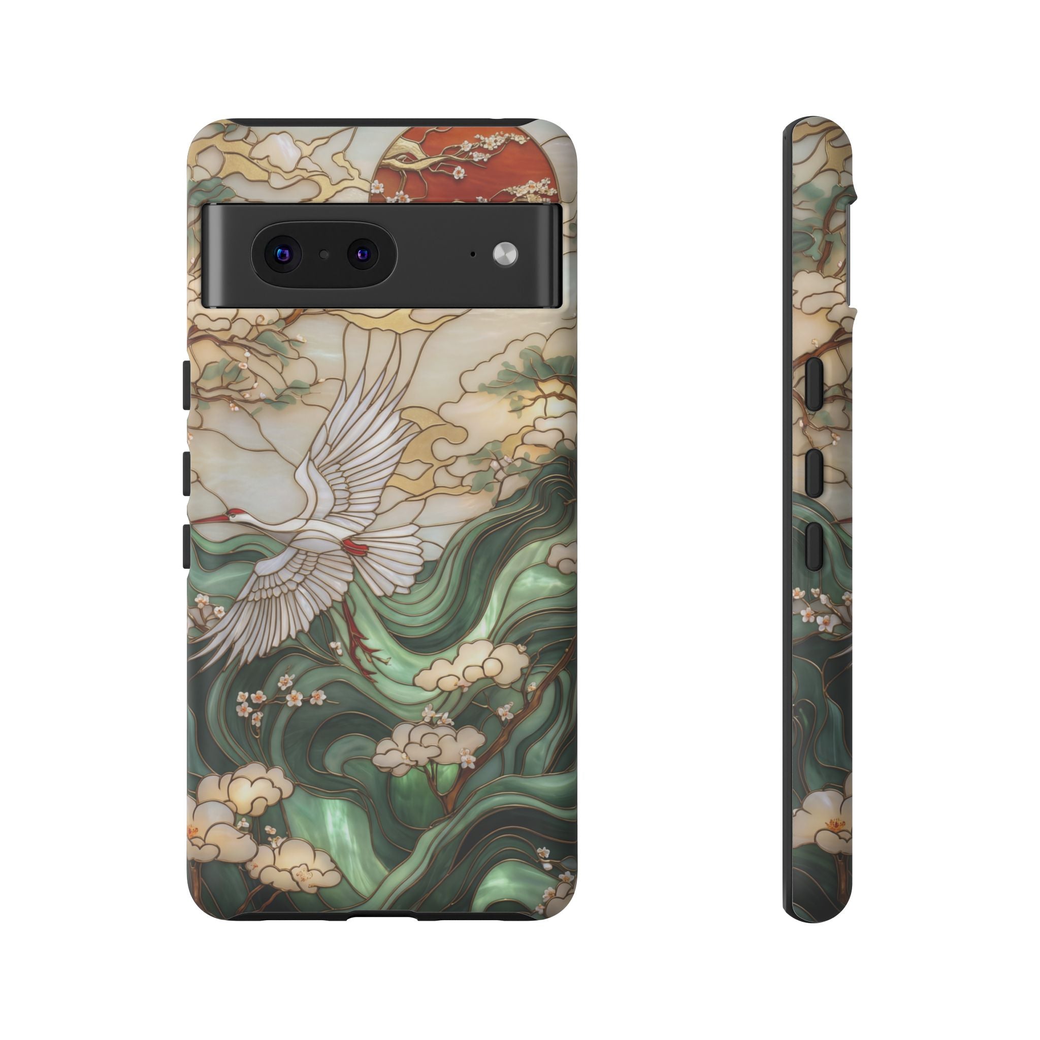 Cranes & Waves Protective Google Pixel Case | Japanese-Inspired Art Phone Cover