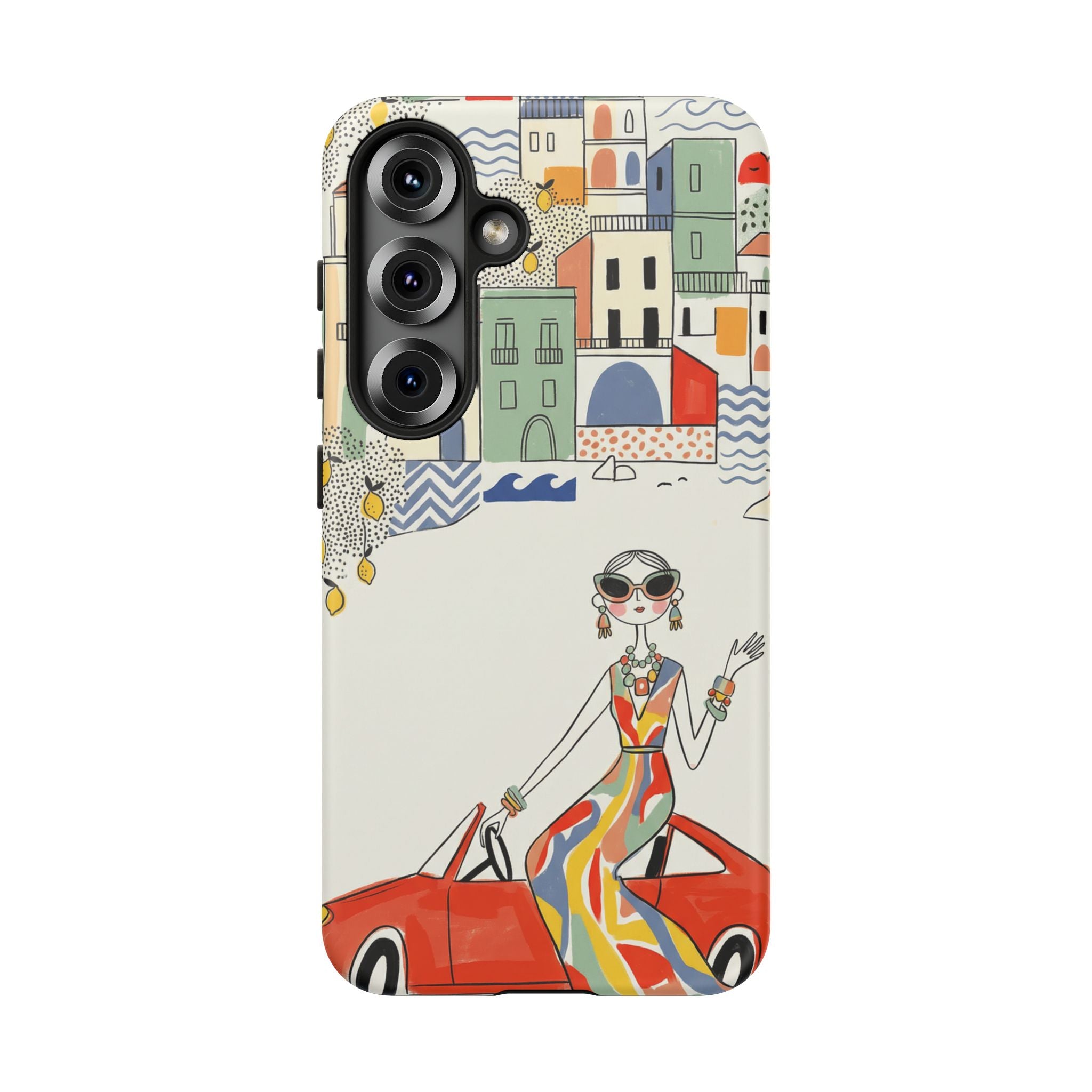 Stylish Riviera Samsung Galaxy Phone Case | Chic Retro Woman in Convertible Design