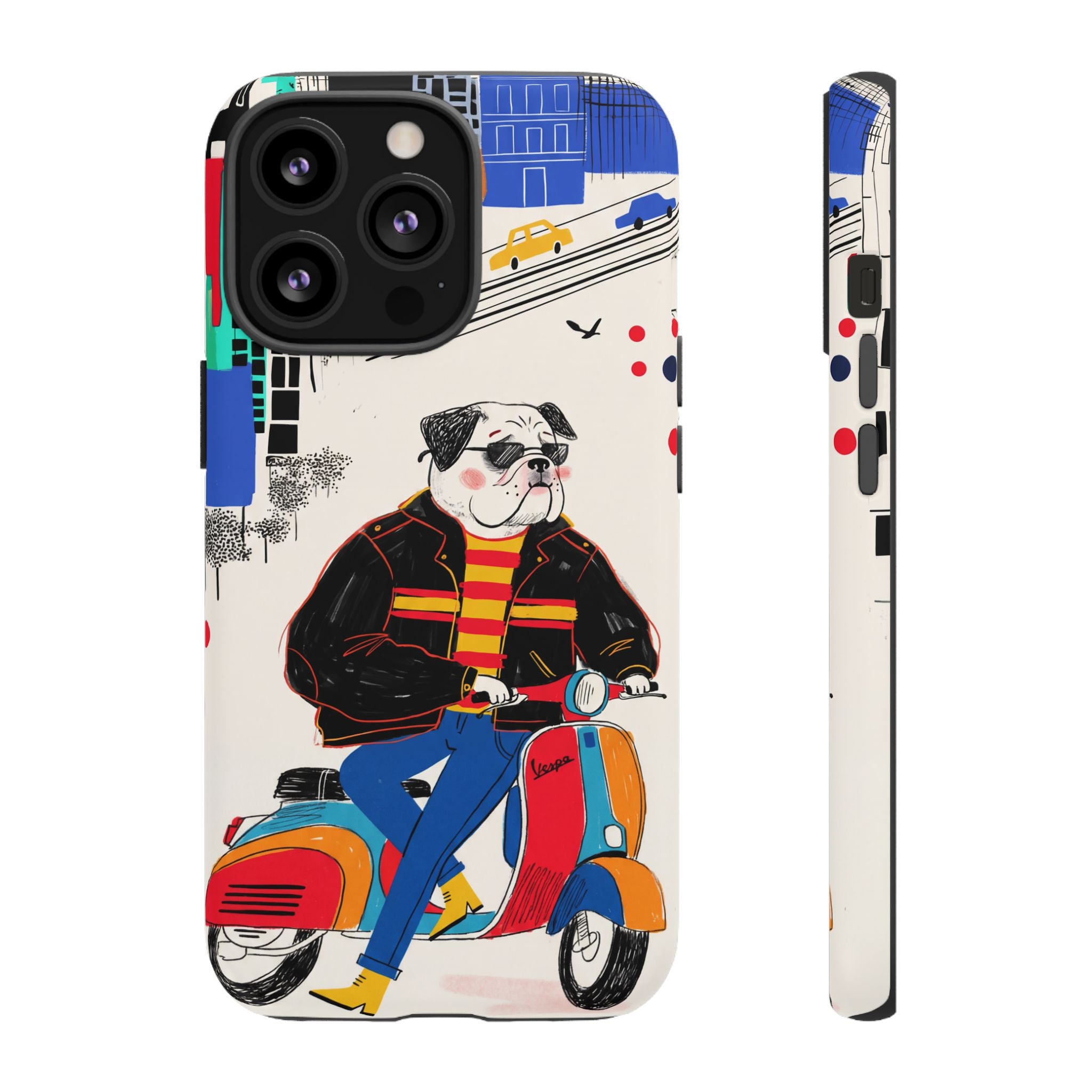 Bulldog Vespa iPhone Case | Retro Scooter Dog Protective Cover