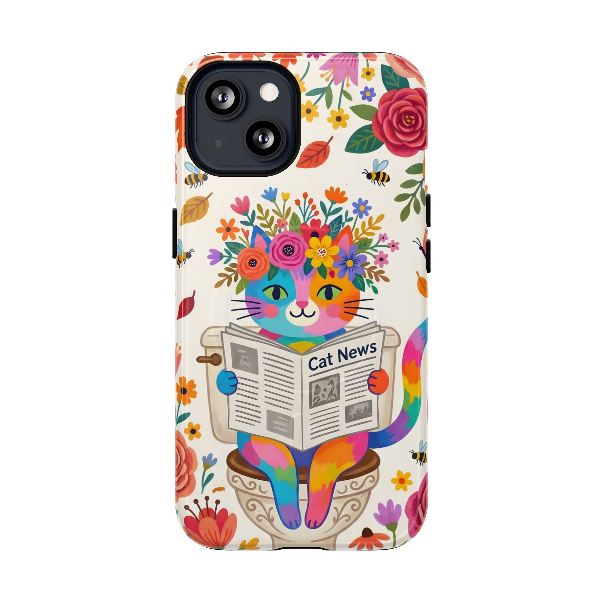 Floral Rainbow Cat MagSafe iPhone Case | Cat News Design