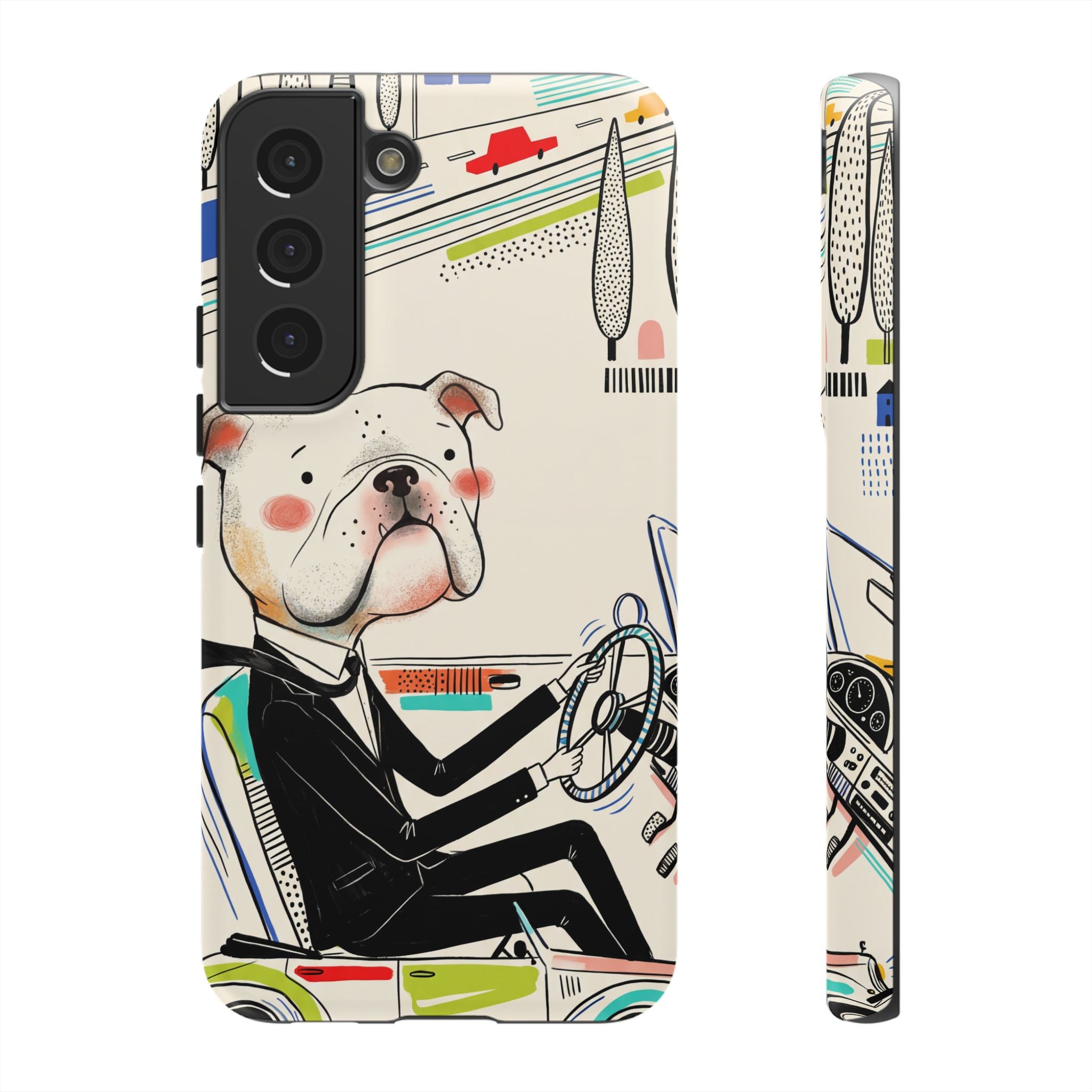 Bulldog Driver Samsung Galaxy Phone Case | Cute Retro Dog Illustration