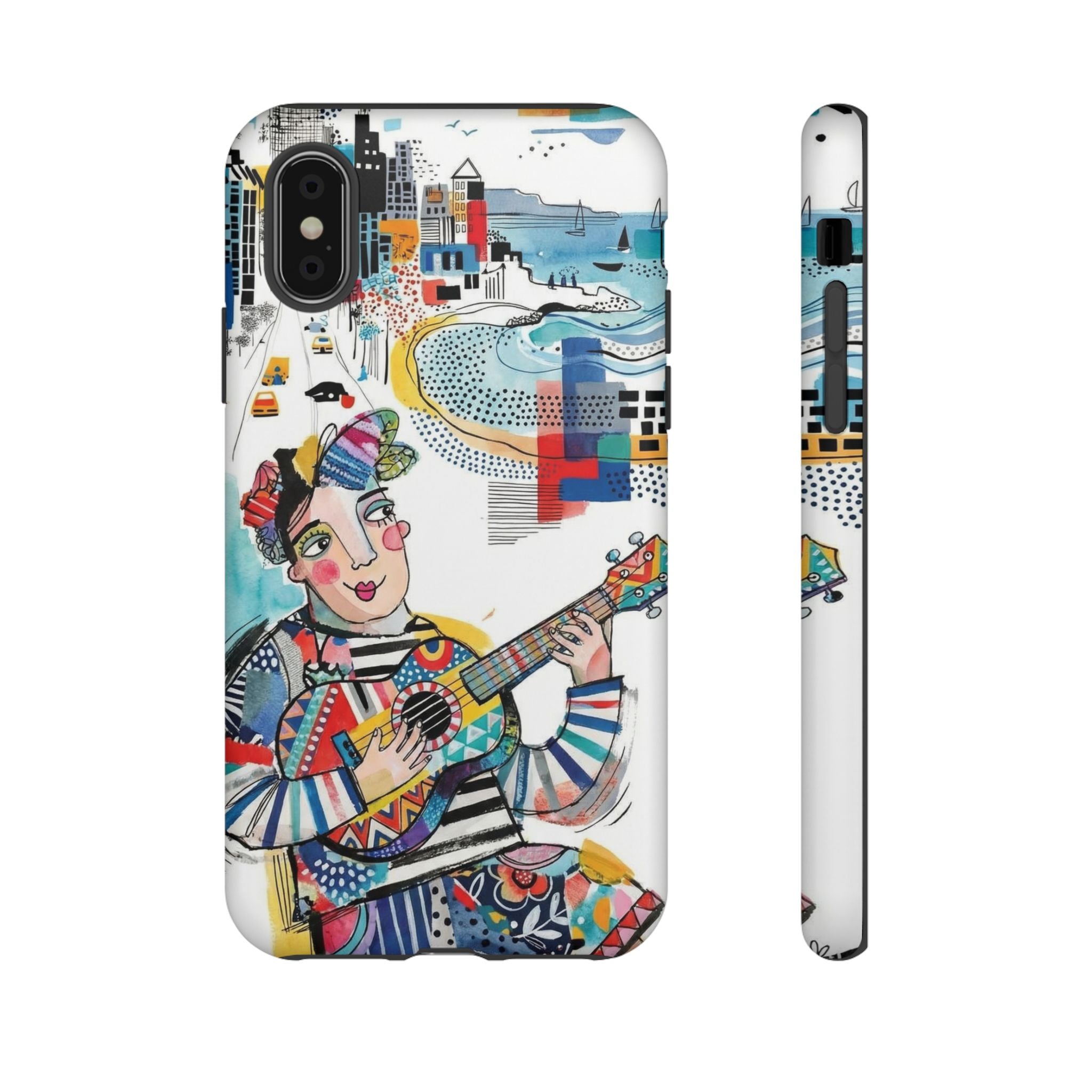 Artistic Musician iPhone Case | Colorful Guitar Cityscape Tough Case
