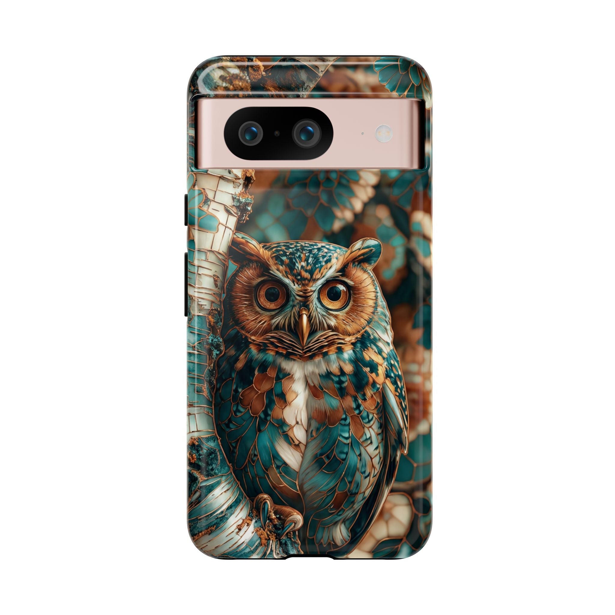 Owl Forest Tough Google Pixel Case | Teal & Brown Rustic Wildlife Protective Cover