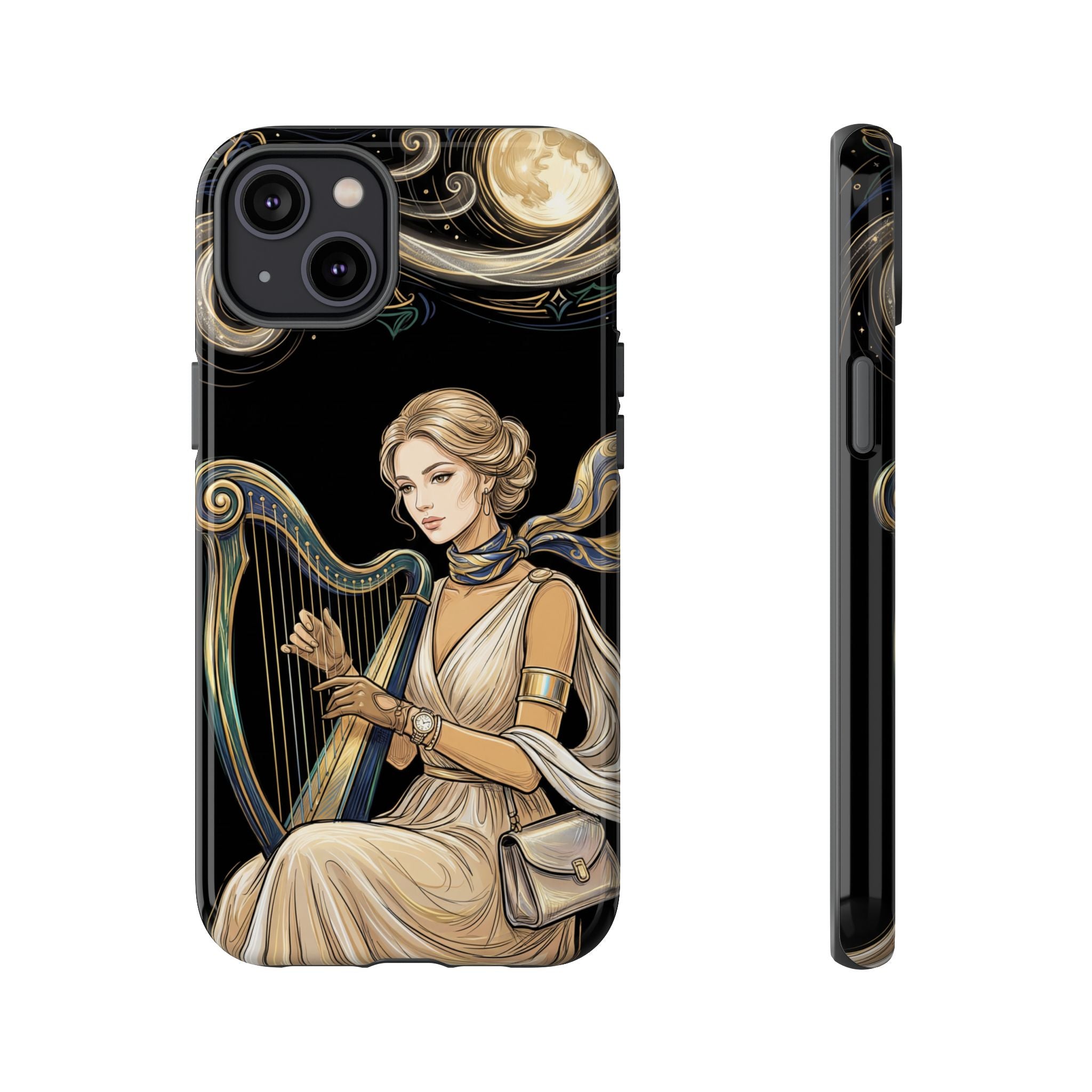 Moonlit Harp iPhone Case | Vintage Goddess Musician Art