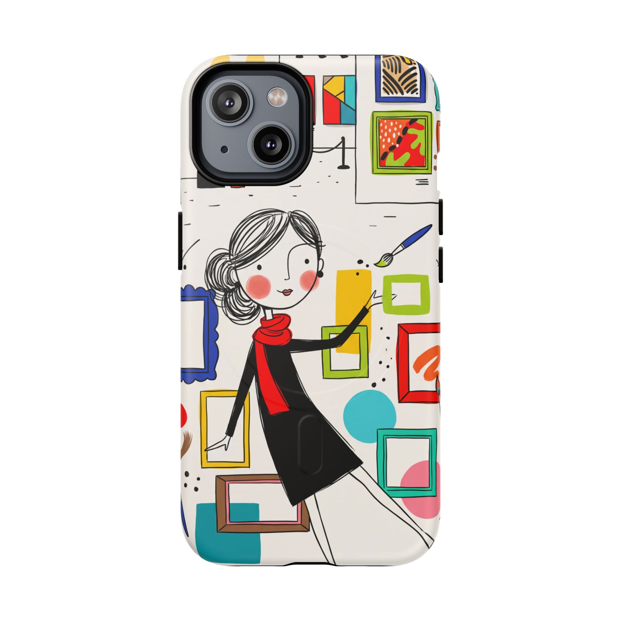 Art Gallery Illustration MagSafe iPhone Case | Cute Woman with Frames Design