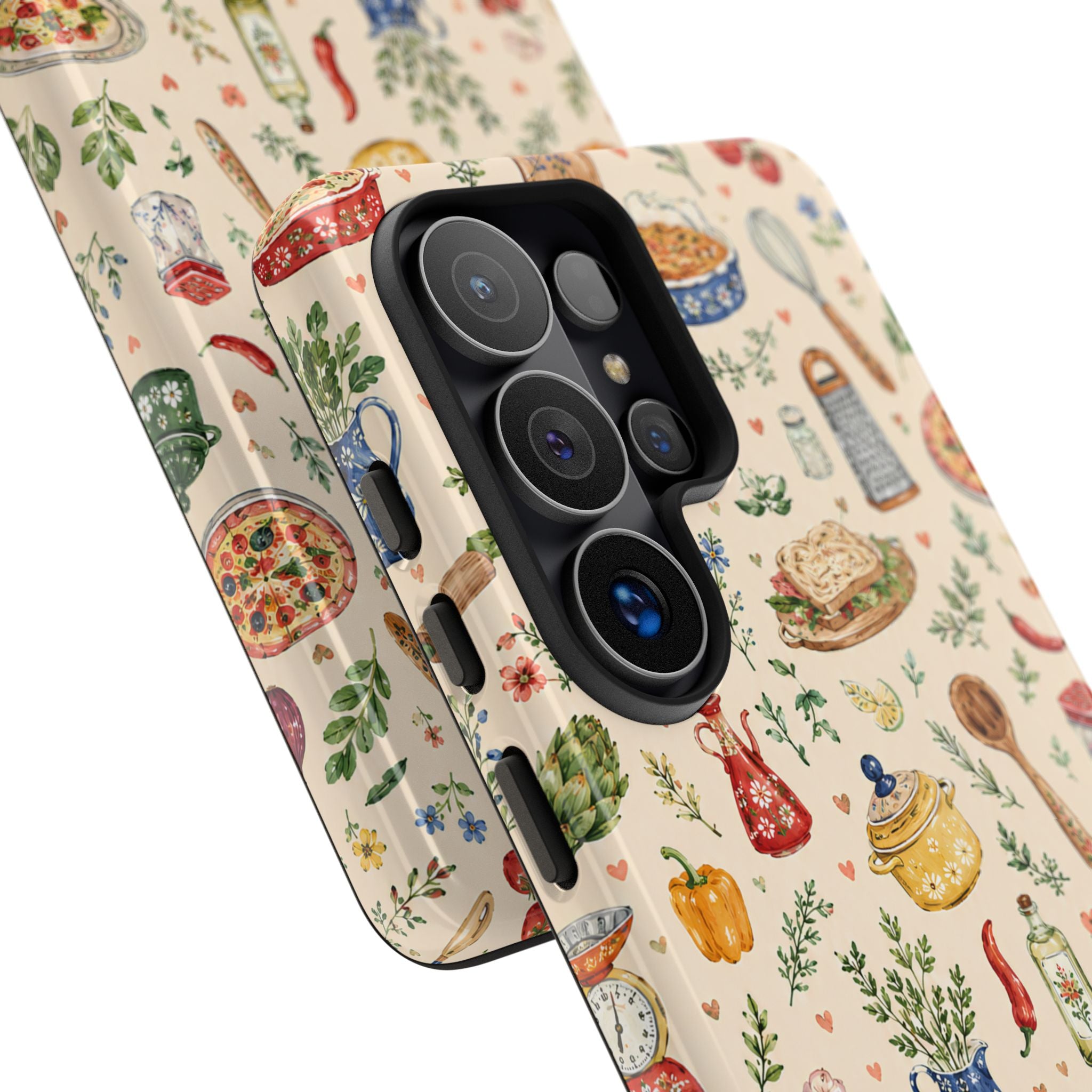 Kitchen Pattern Samsung Galaxy Phone Case | Cute Watercolor Cooking & Herbs Protective Cover