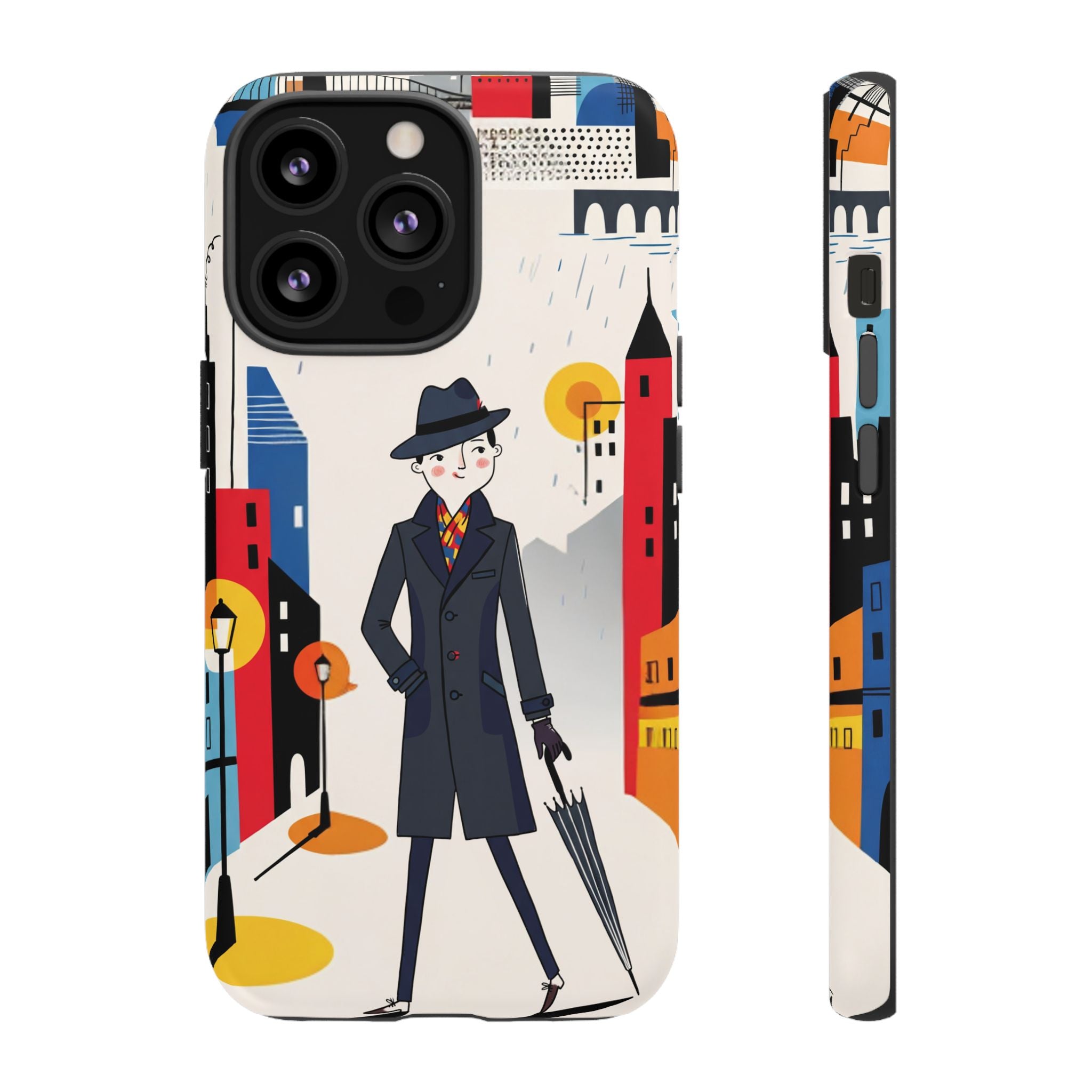 Retro Gentleman in Cityscape Illustration iPhone Case