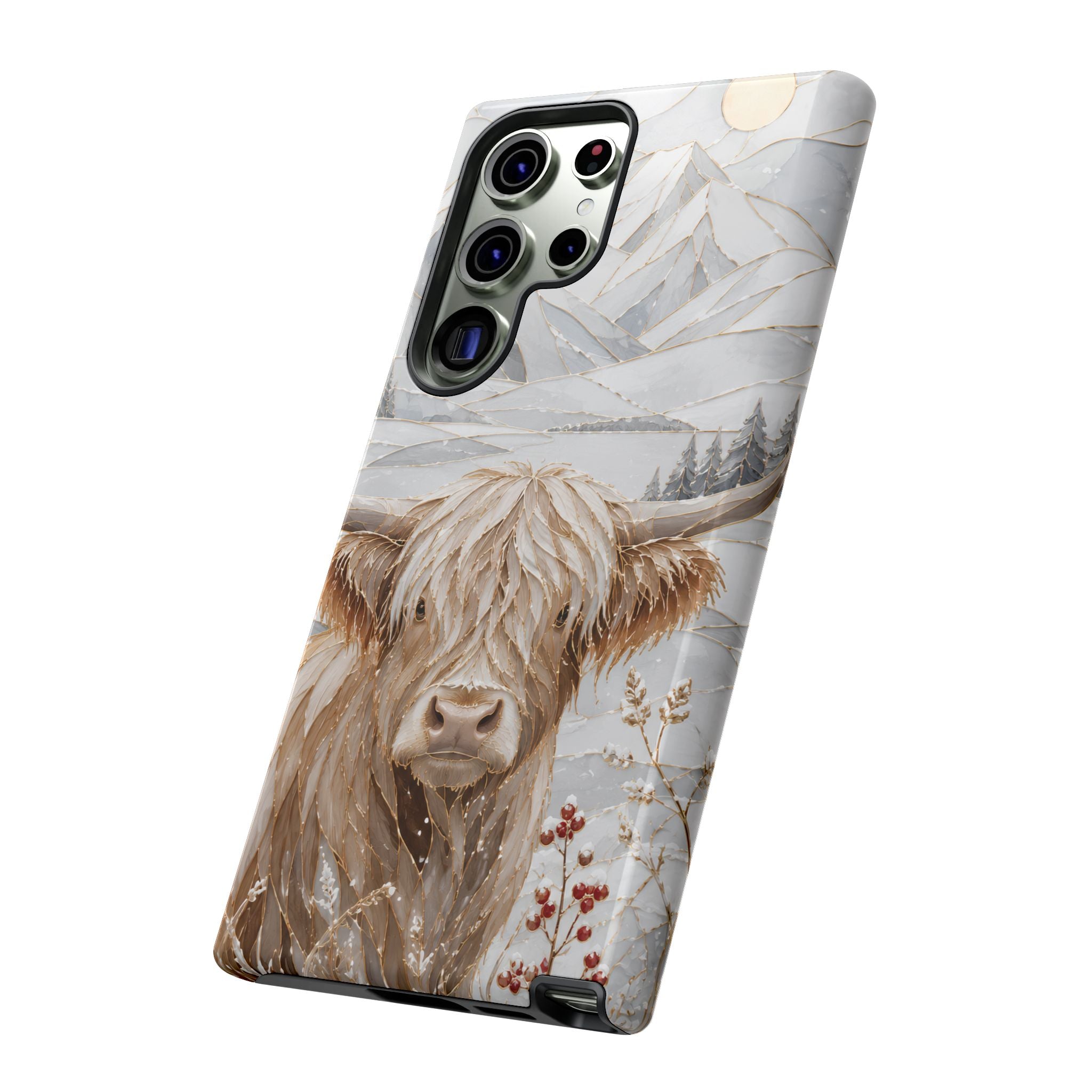 Highland Cow Samsung Galaxy Phone Case | Stained Glass Mountain Case