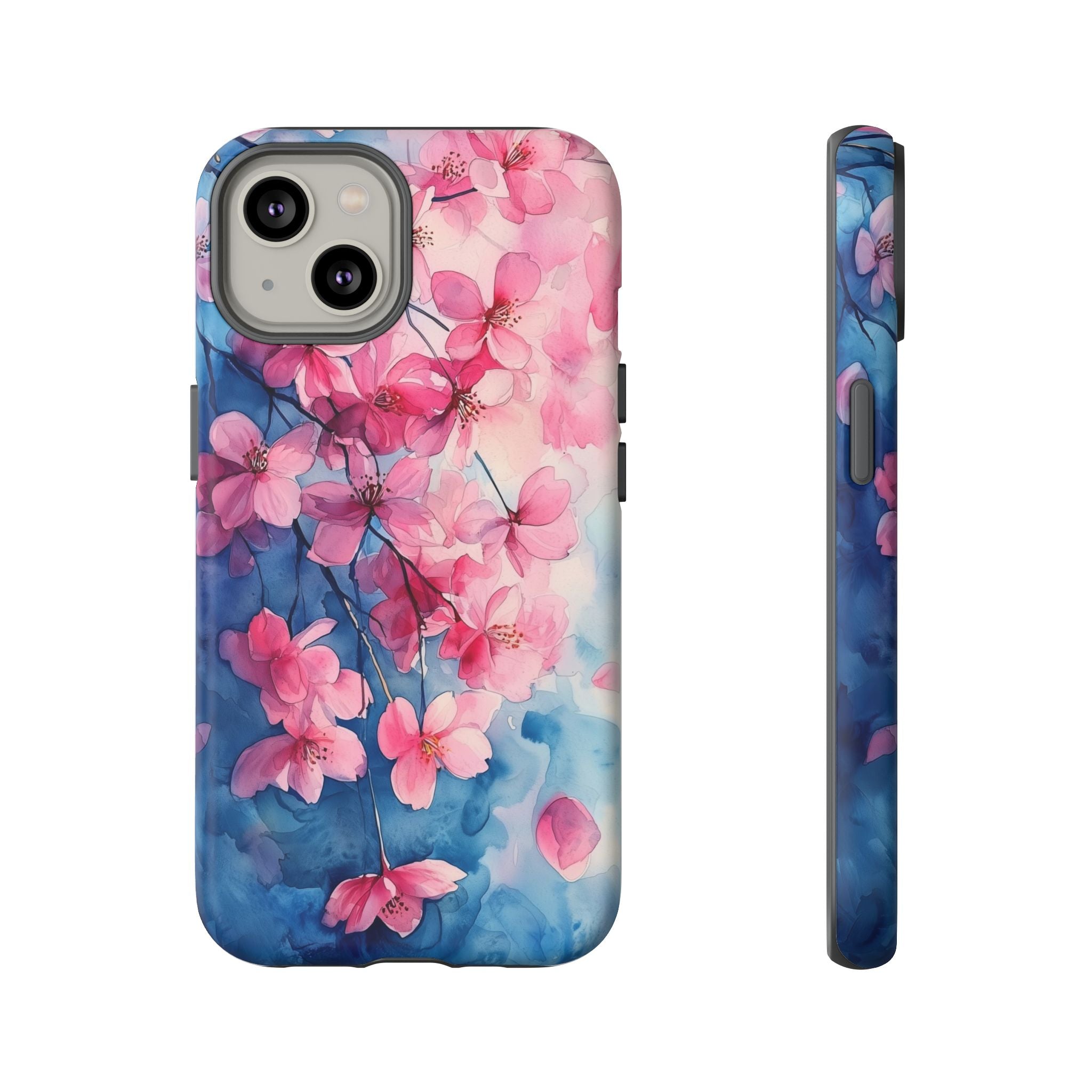 Floral Cherry Blossom iPhone Case | Pink Blue Watercolour
