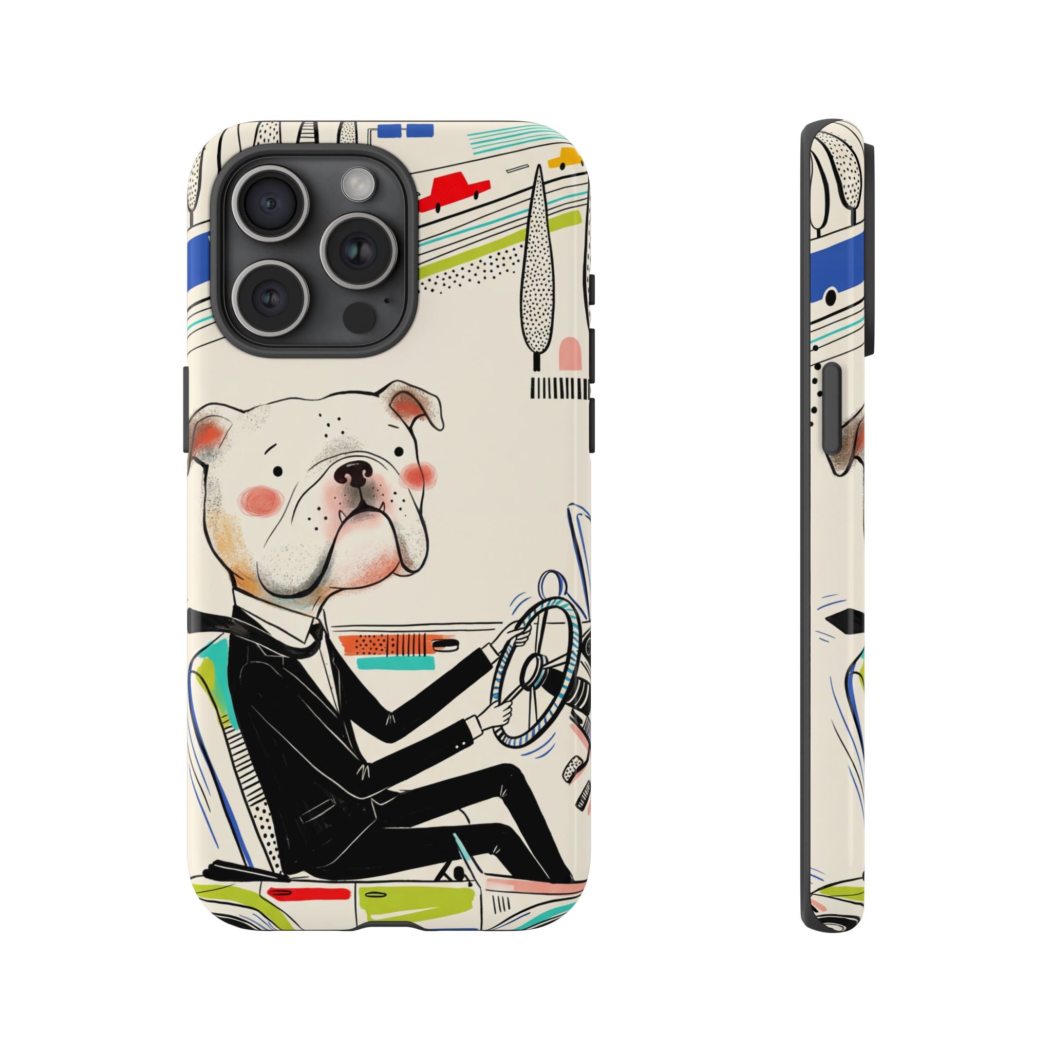 Bulldog Driver iPhone Case | Cute Retro Dog Illustration