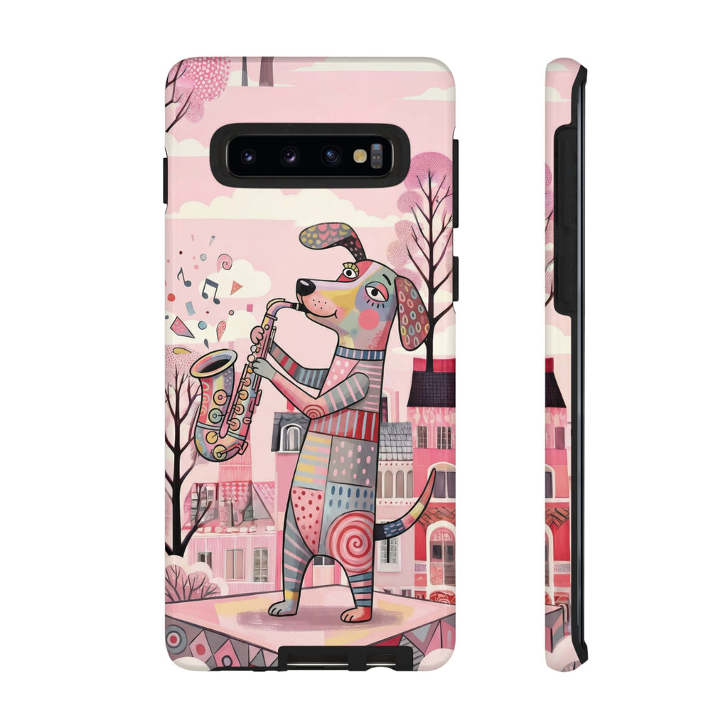 Saxophone Dog Samsung Galaxy Phone Case | Cute Pink Musical Art Protective Case
