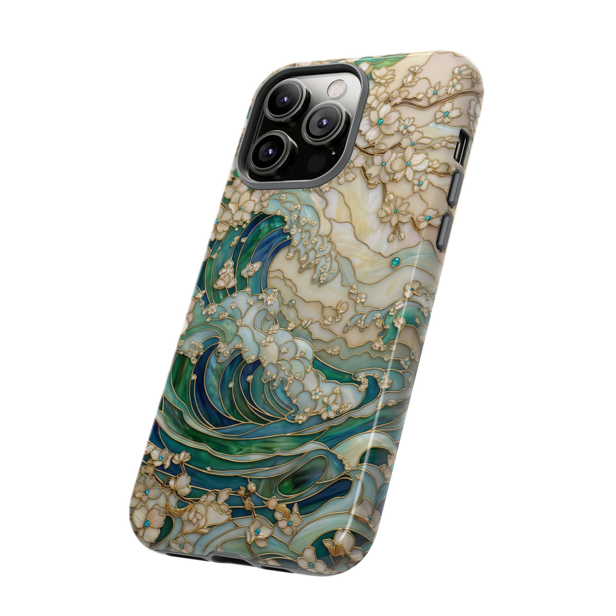 Elegant Ocean Wave Floral Art iPhone Case