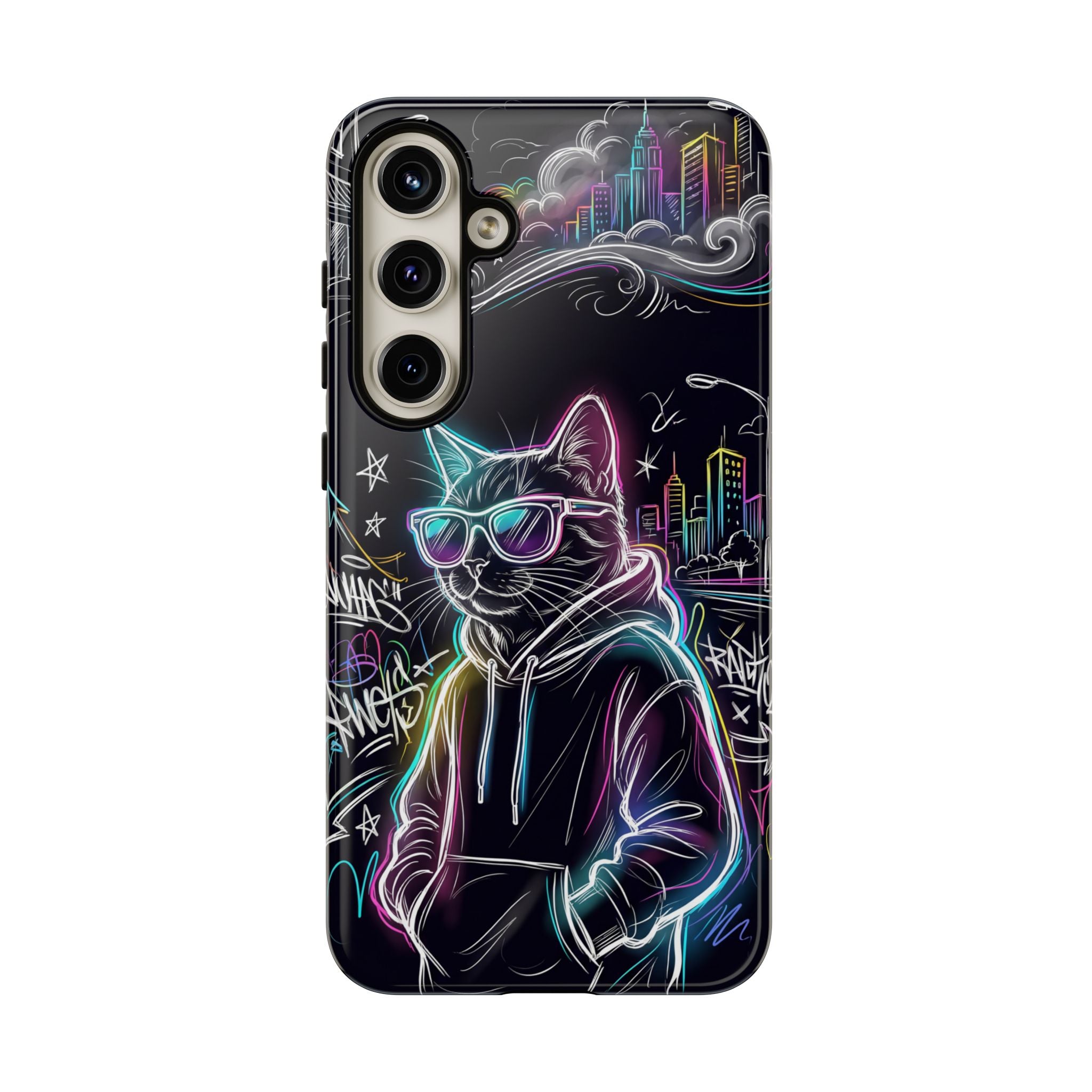 Cool Hoodie Neon Street Cat Samsung Galaxy Phone Case