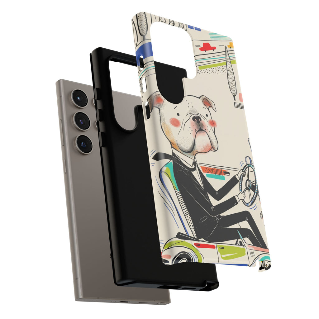 Bulldog Driver Samsung Galaxy Phone Case | Cute Retro Dog Illustration