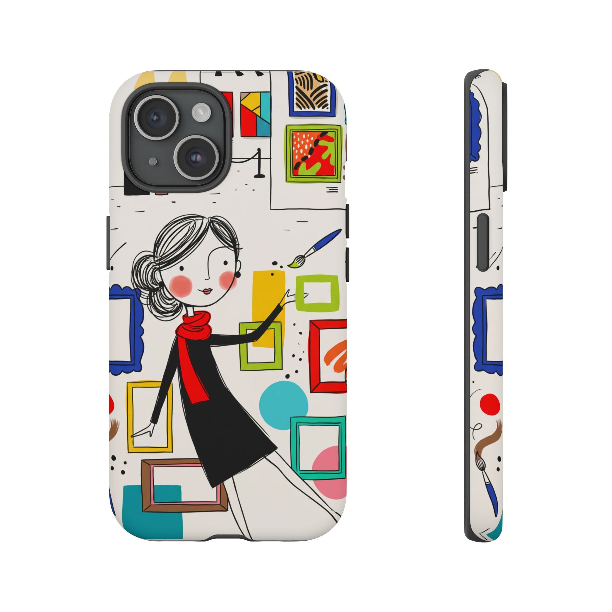 Art Gallery Illustration iPhone Case | Cute Woman with Frames Design