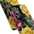 Floral Hummingbird Tough Samsung Galaxy Phone Case | Vibrant Rose & Yellow Garden Protection