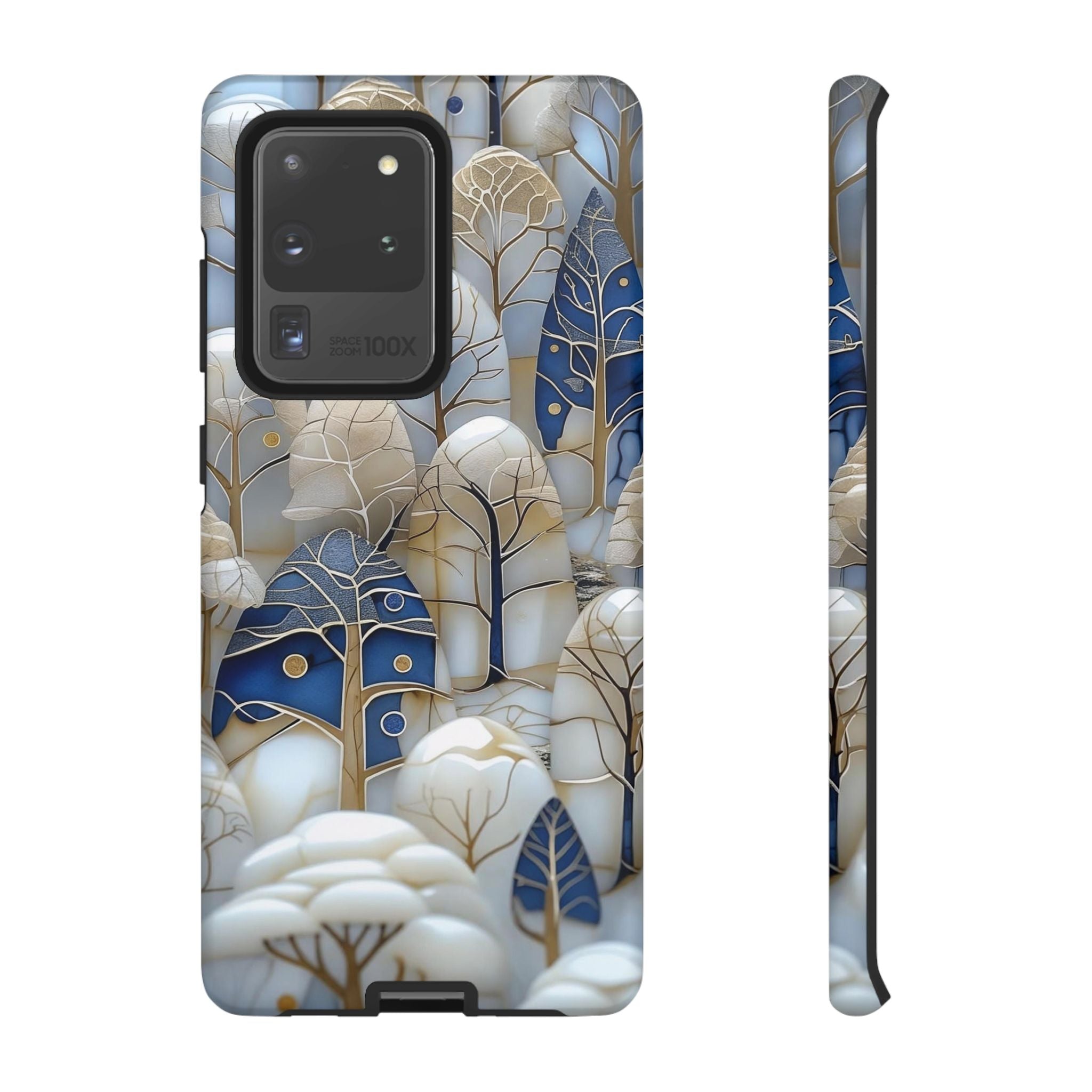 Blue Gold Winter Forest Samsung Galaxy Case — Elegant Tree Pattern Tough Case