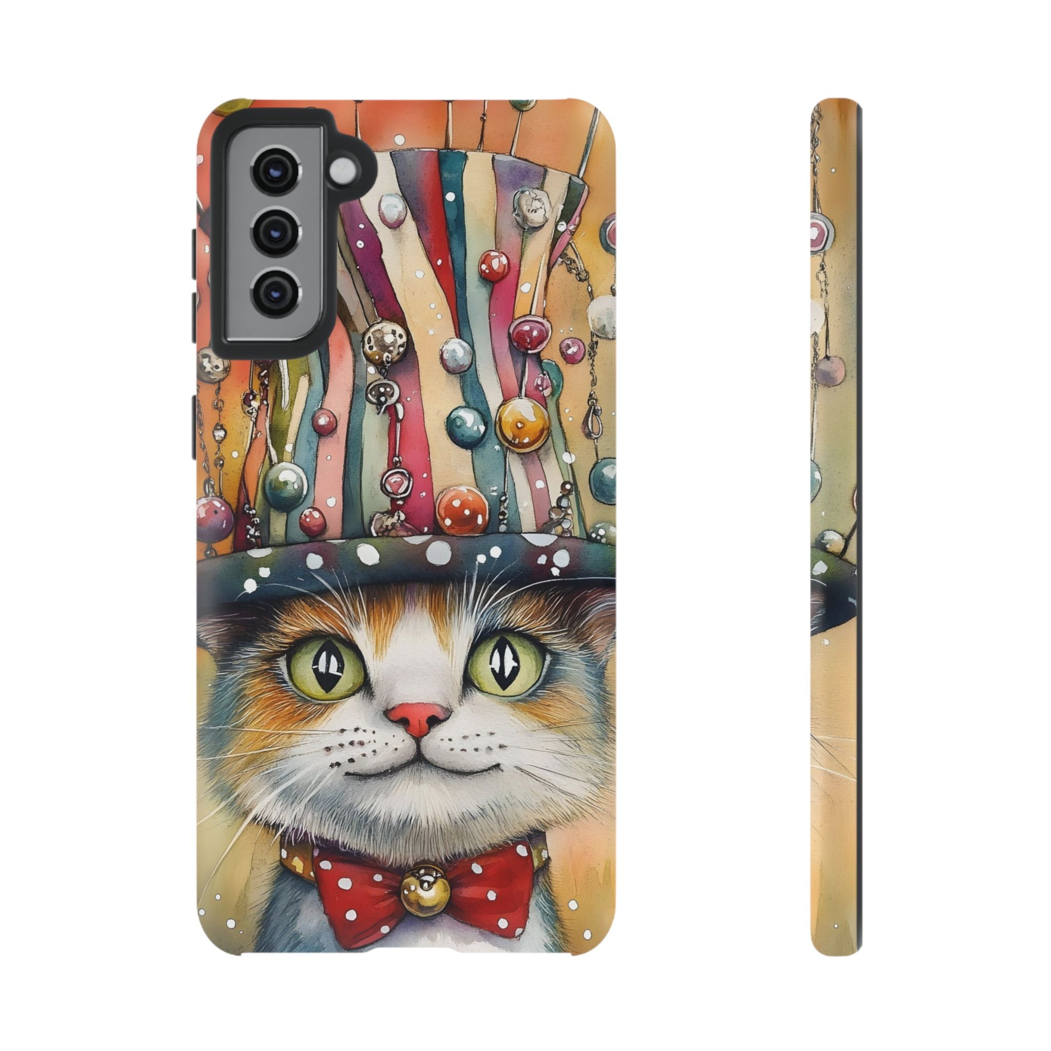 Cat in Colourful Top Hat Samsung Galaxy Case — Whimsical Cat Art iPhone Case