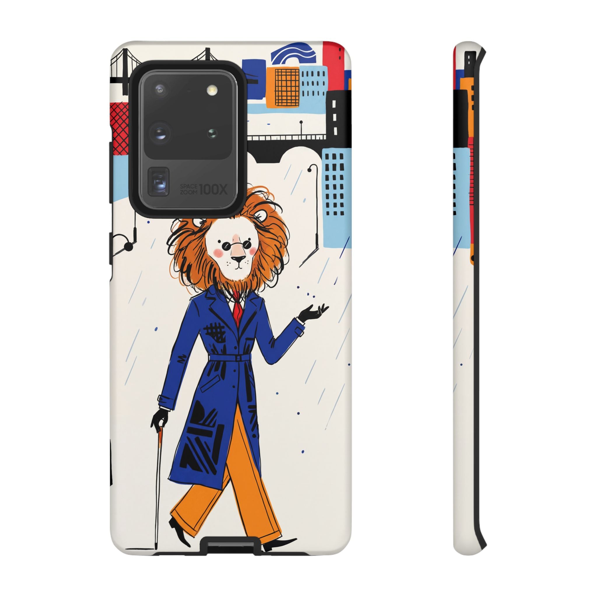 Lion Gentleman Samsung Galaxy Phone Case | Dapper Lion in City Rain