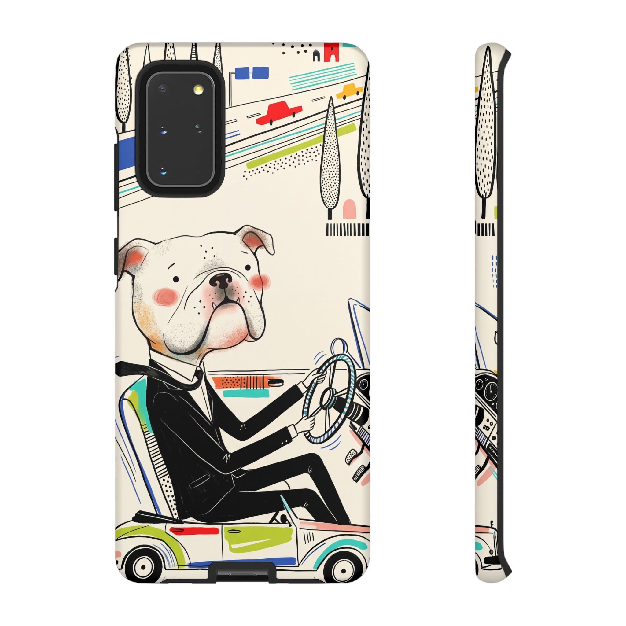 Bulldog Driver Samsung Galaxy Phone Case | Cute Retro Dog Illustration