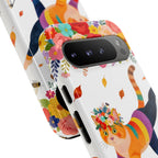 Custodia per telefono Google Pixel Cat Pilates | Gatto floreale arcobaleno sul Reformer