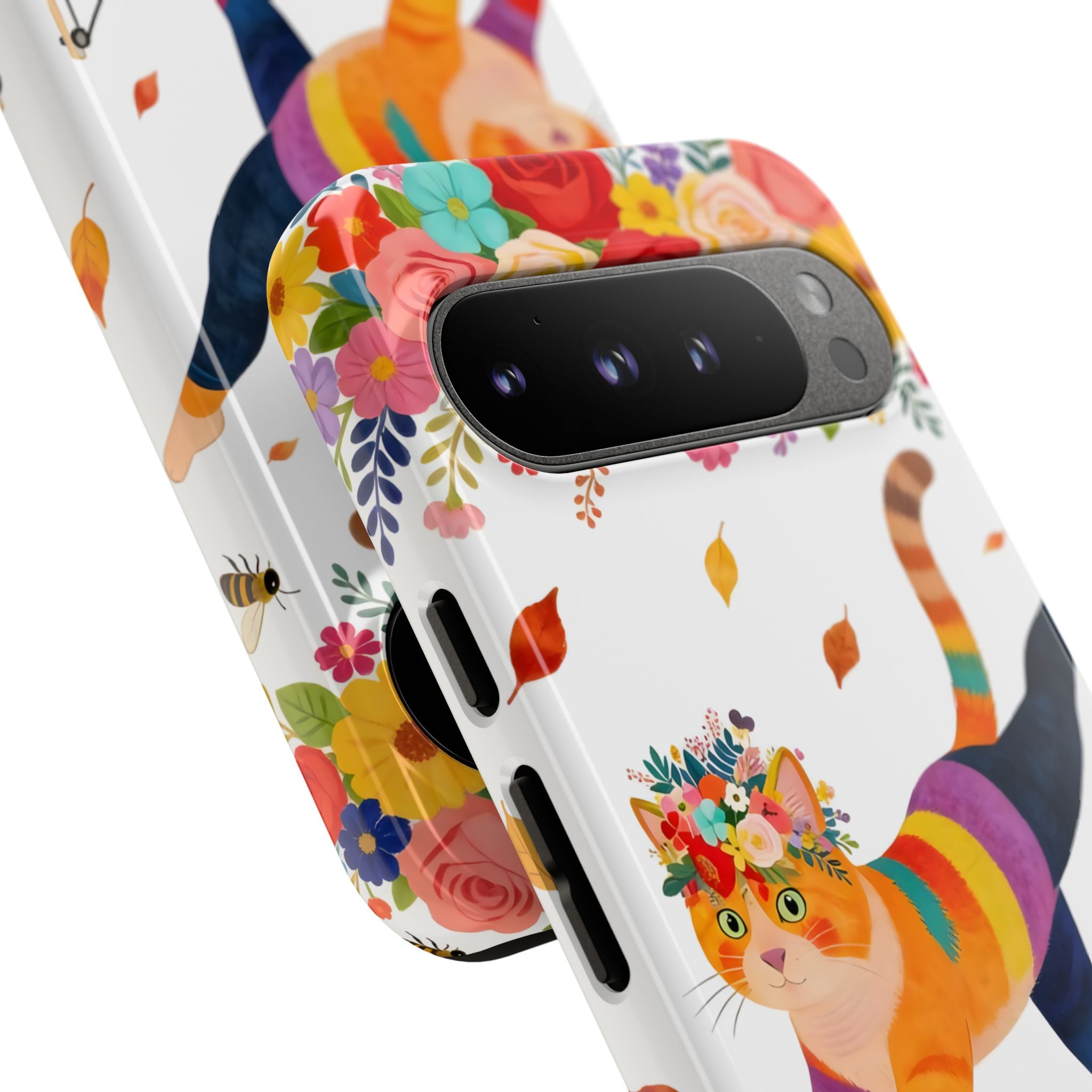 Custodia per telefono Google Pixel Cat Pilates | Gatto floreale arcobaleno sul Reformer