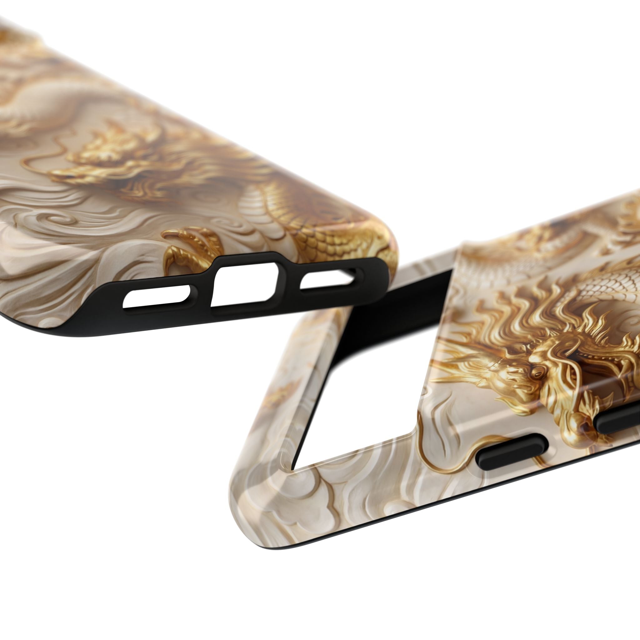 Custodia per Google Pixel con motivo a drago in rilievo — Custodia protettiva con drago intagliato in oro