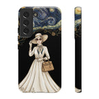 Vintage Starry Night Fashion Samsung Galaxy Phone Case | Elegant Lady in White Dress